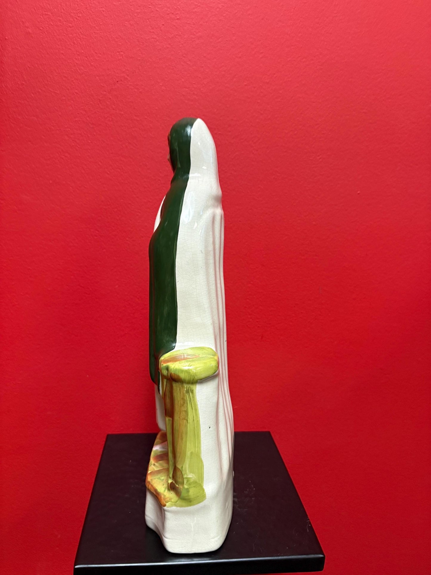 Lovely antique 13 inch tall Staffordshire highland Mary  figure with faint crack on the back  placed according lovely imagery