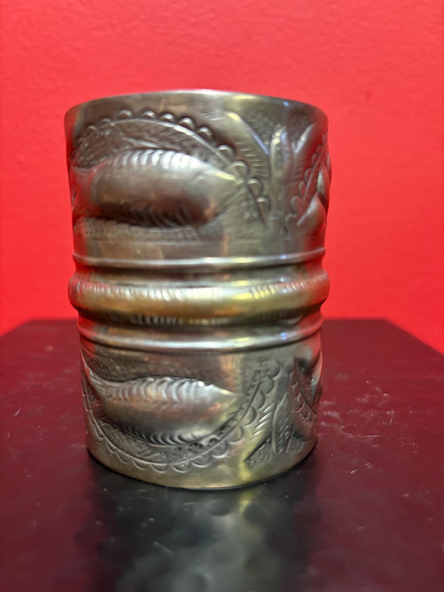 Unusual 3 x 2 1/2 wide massive antique silver plated and brass Cuff cool imagery and perfect gift  unisex