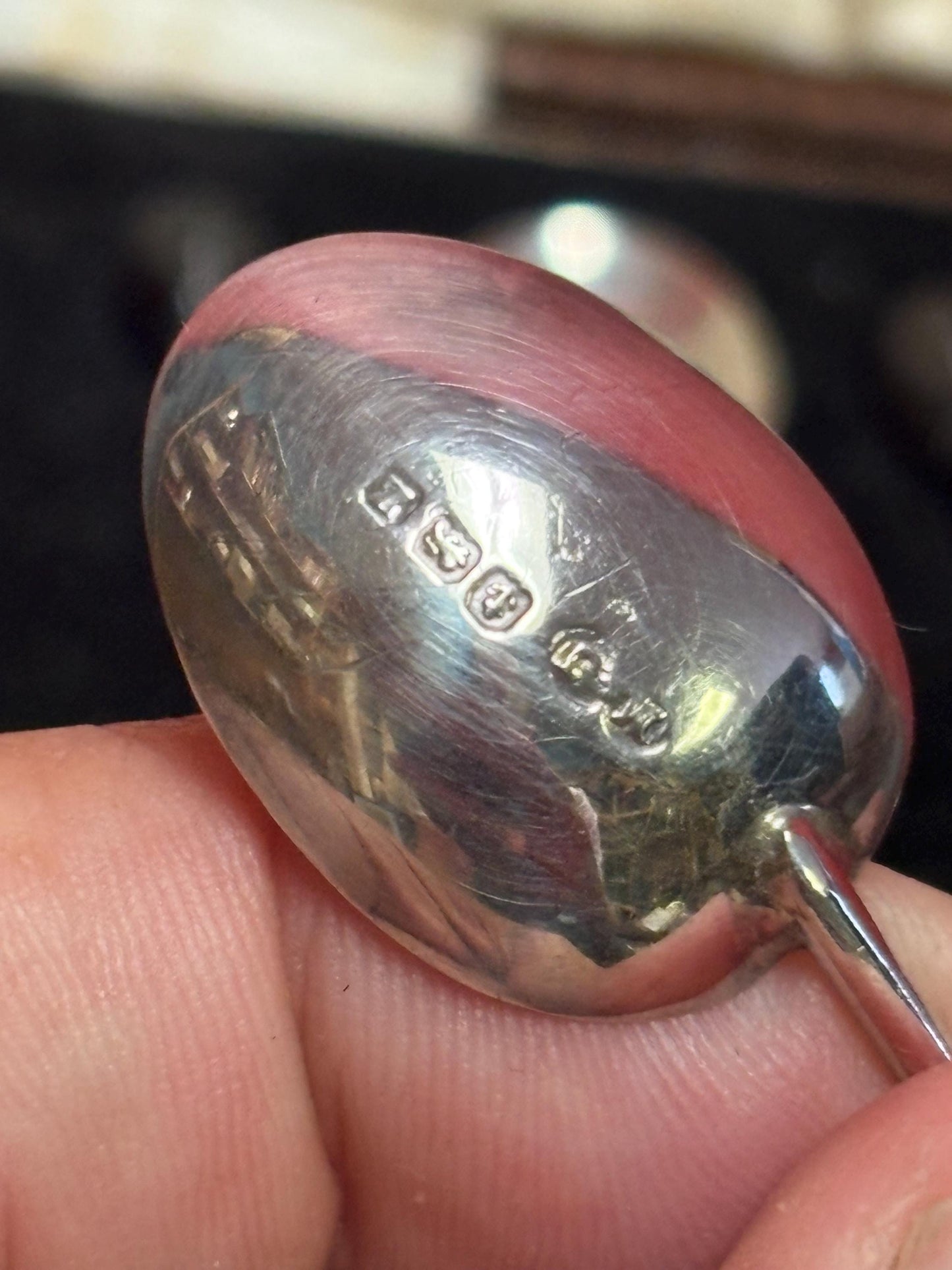 stunning English sterling coffee spoons with coffee bean knobs in original box  Hallmark early 1900s  great gift  great value