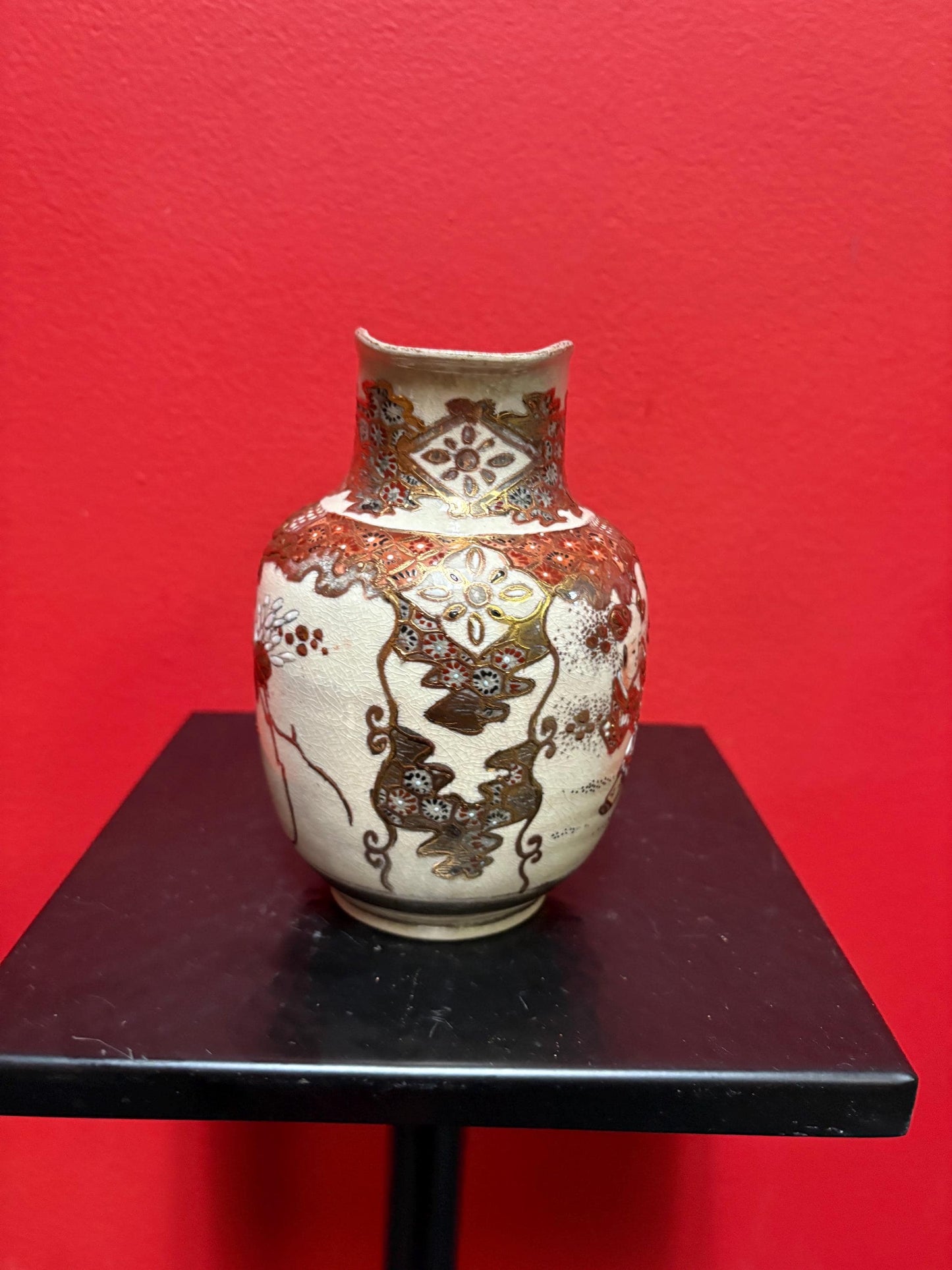 stunning  6 inch tall Japanese Meji period  Satsuma jug wonderful condition with worn handle  great value