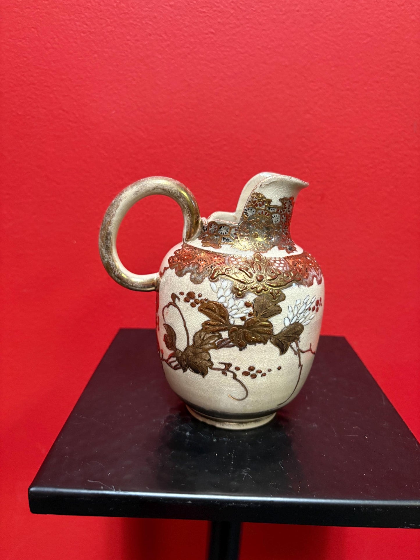 stunning  6 inch tall Japanese Meji period  Satsuma jug wonderful condition with worn handle  great value