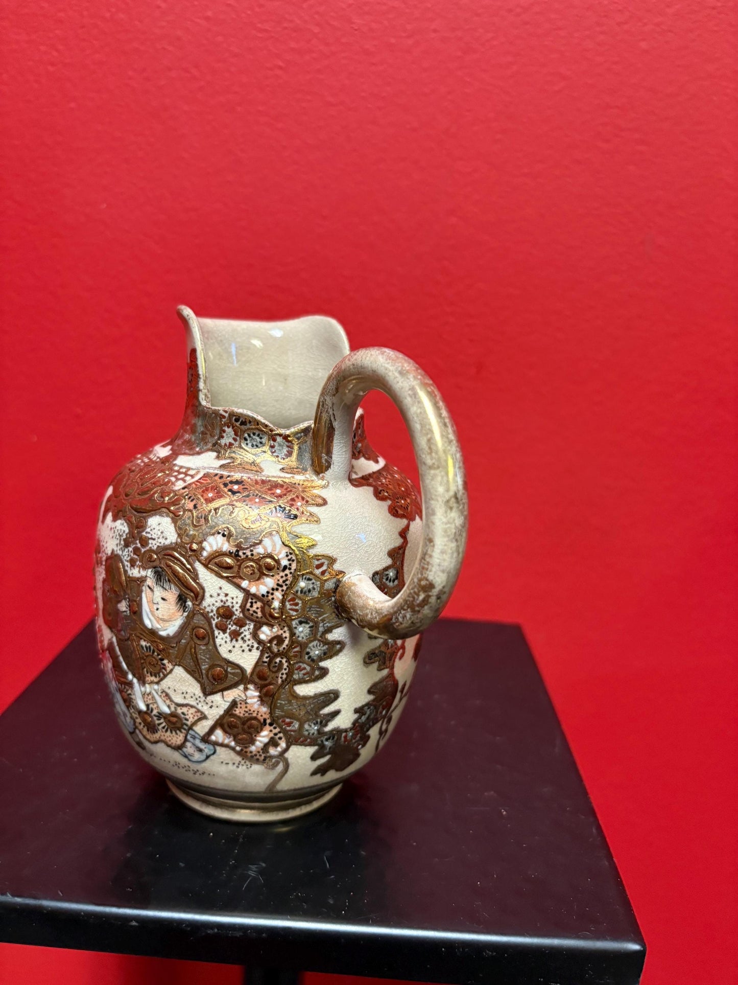 stunning  6 inch tall Japanese Meji period  Satsuma jug wonderful condition with worn handle  great value