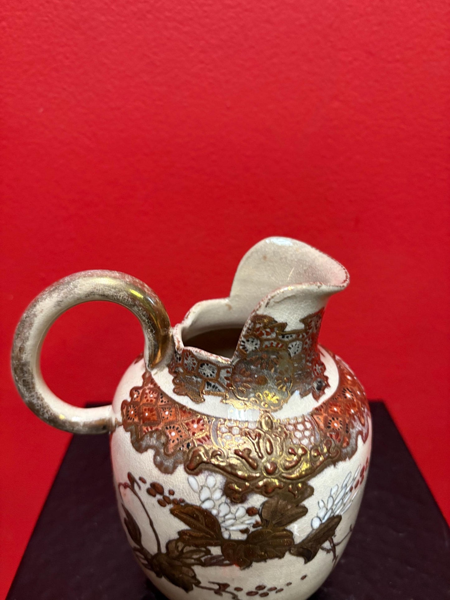 stunning  6 inch tall Japanese Meji period  Satsuma jug wonderful condition with worn handle  great value