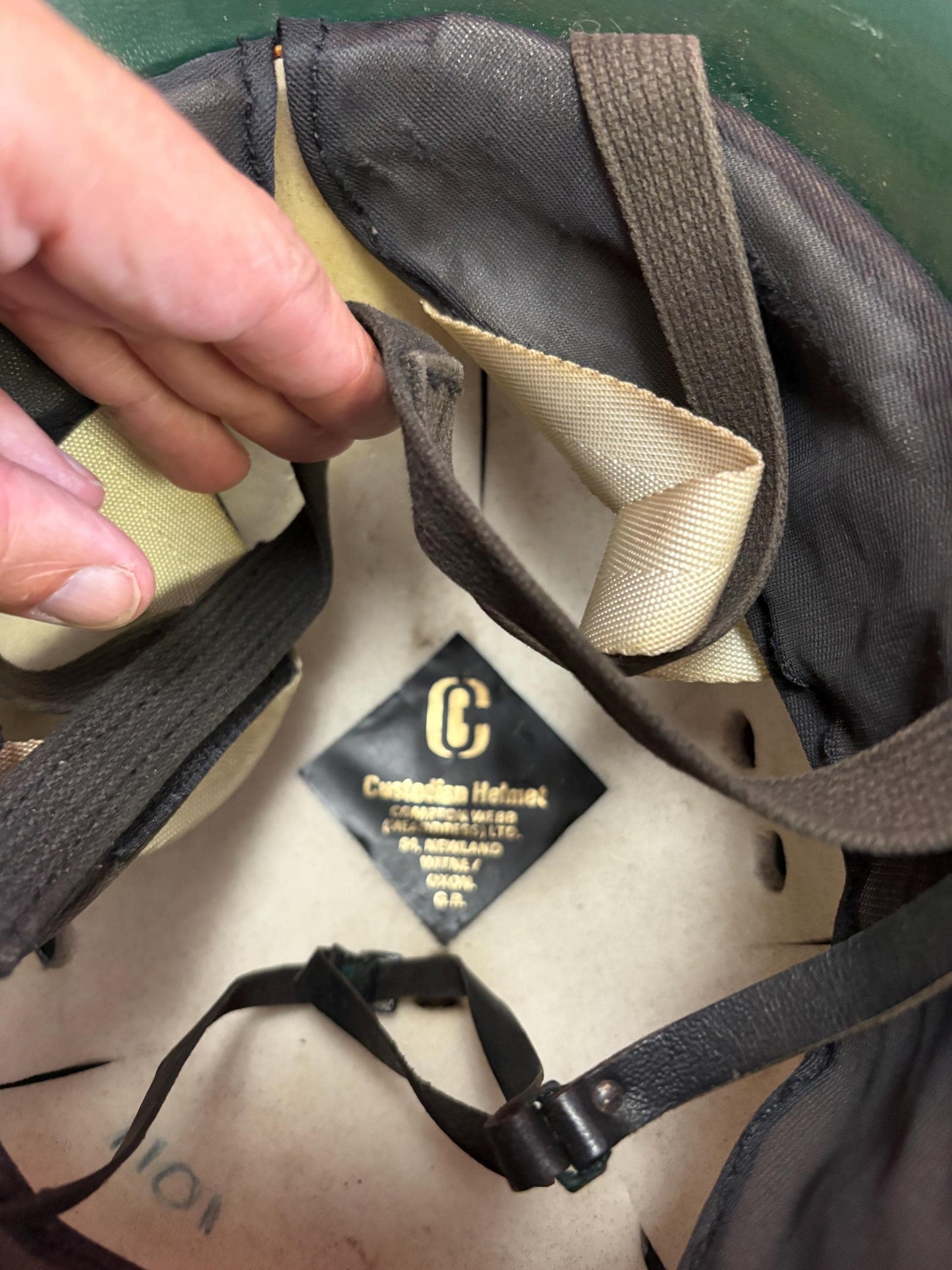 Lovely authentic antique mens English policemans Bobby helmet from DERBYSHIRE  great condition see photos