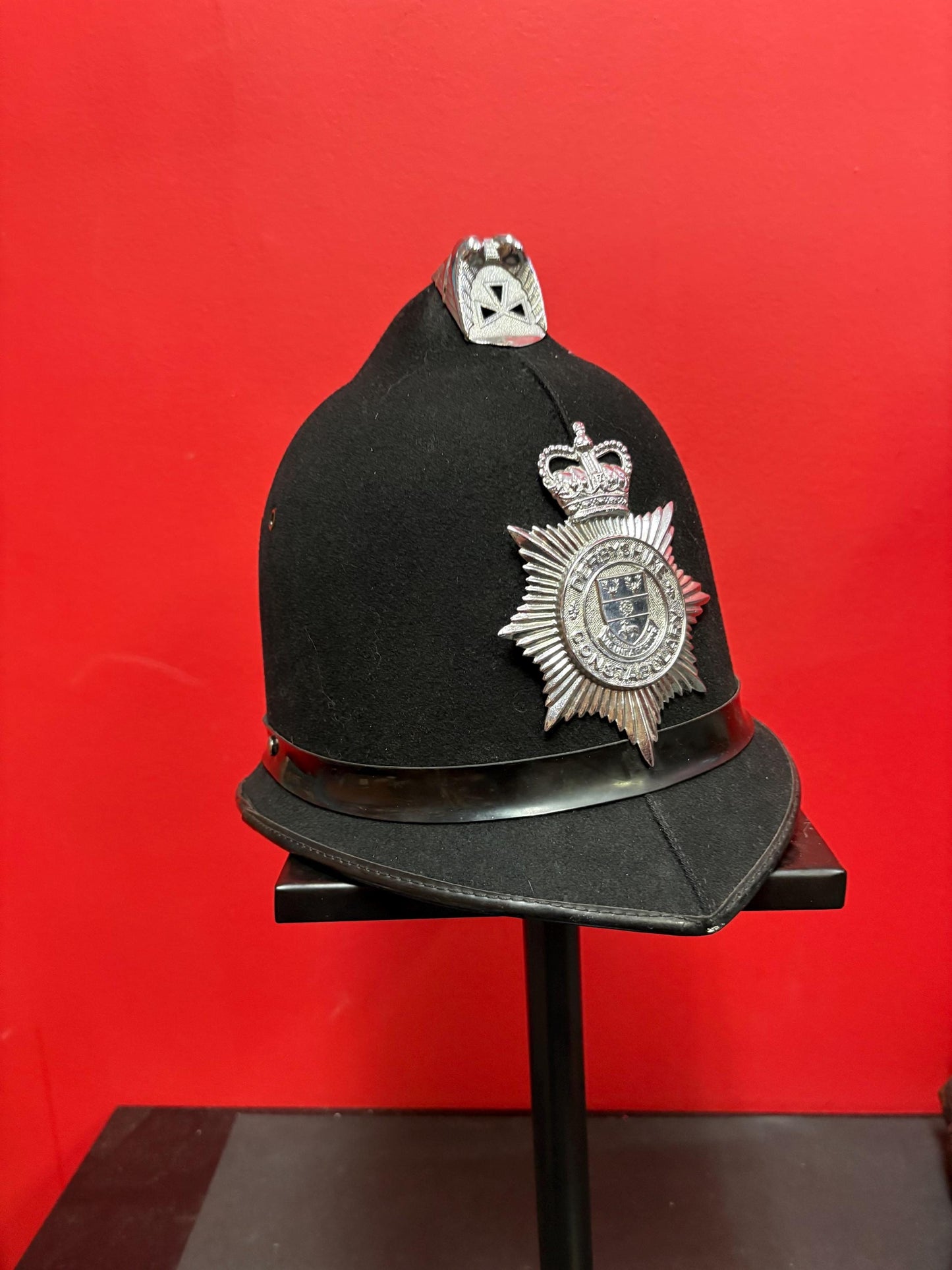 Lovely authentic antique mens English policemans Bobby helmet from DERBYSHIRE  great condition see photos