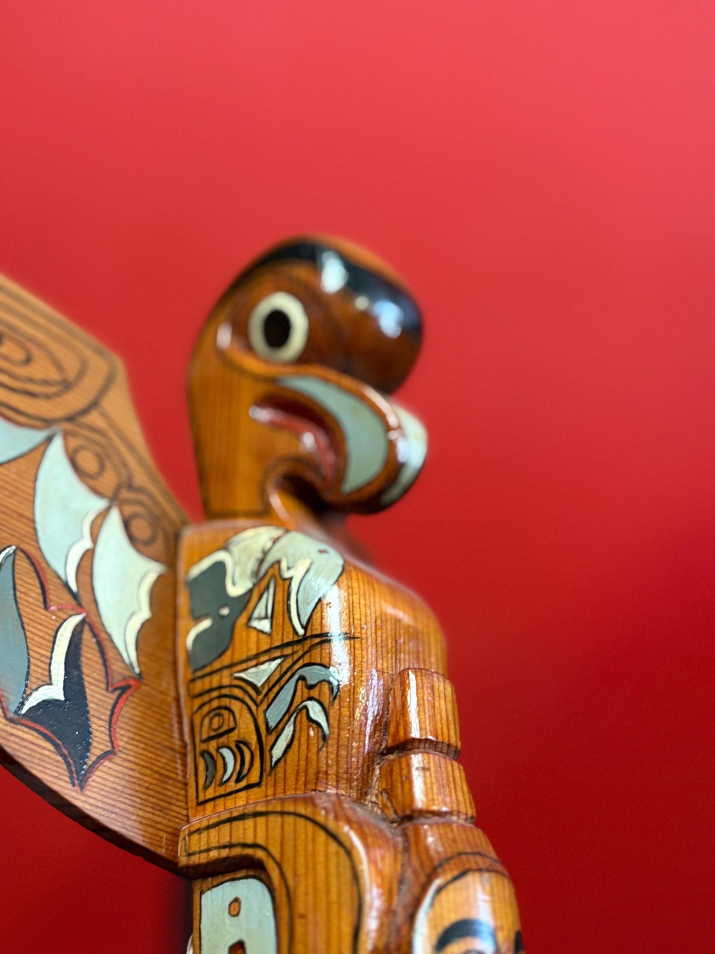 Beautiful indigenous First Nations Pacific Northwest coast 12 x 15“ tall unsigned older transformation totem pole