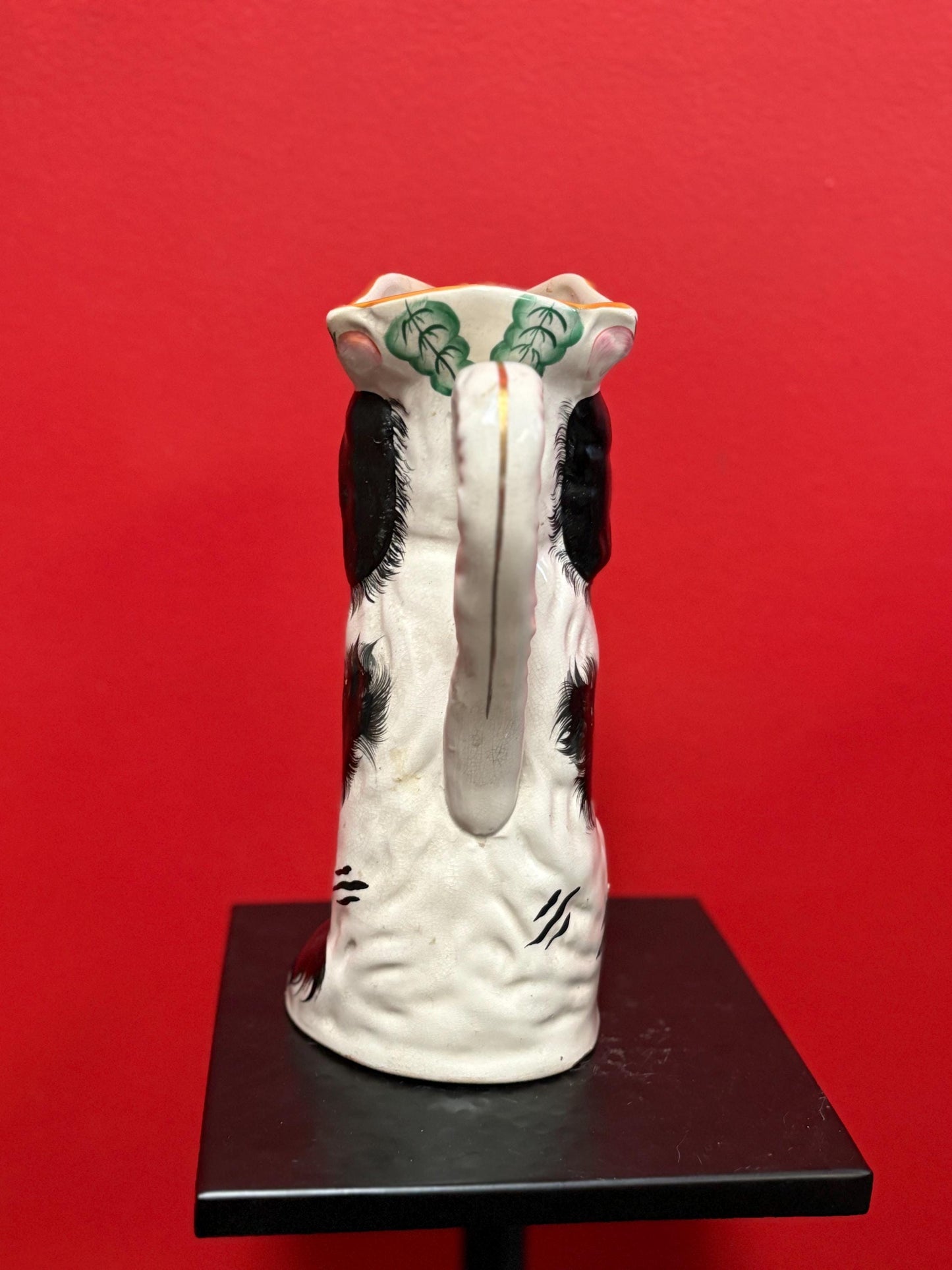 Wonderful Staffordshire rare 9.75 inch tall King Charles spaniel jug  1850s to 1870s  perfect condition  wow