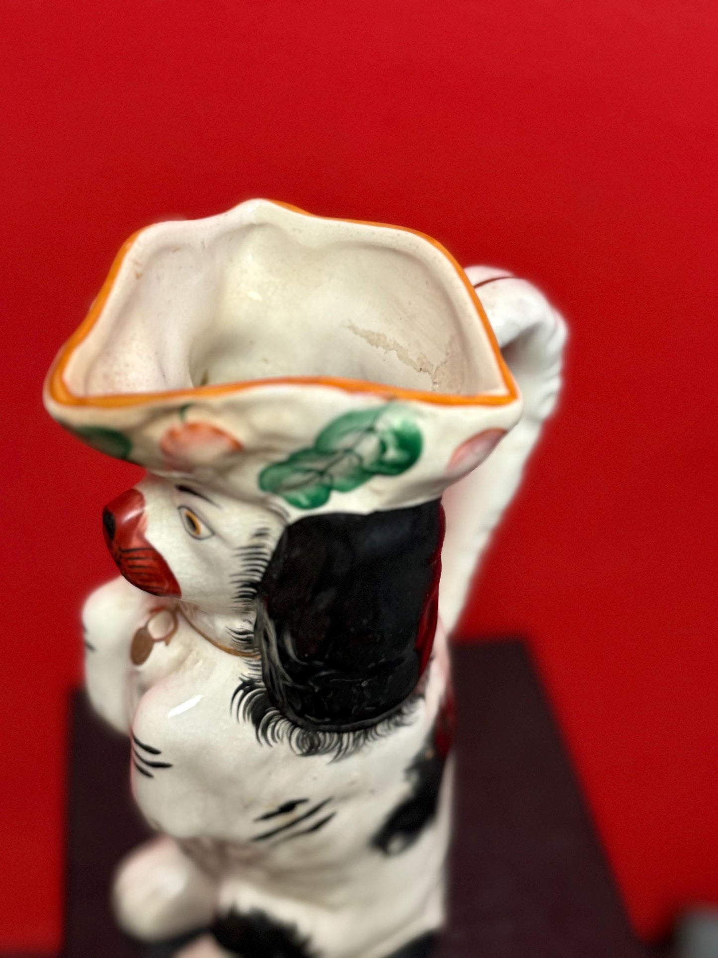 Wonderful Staffordshire rare 9.75 inch tall King Charles spaniel jug  1850s to 1870s  perfect condition  wow