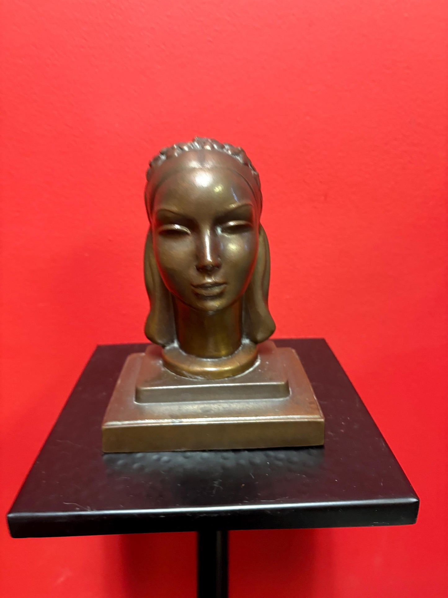 Stunning art deco 1920s 7 inch tall bronze statue of a womans head made by Frank Art New York  wonderful detail  amazing gift