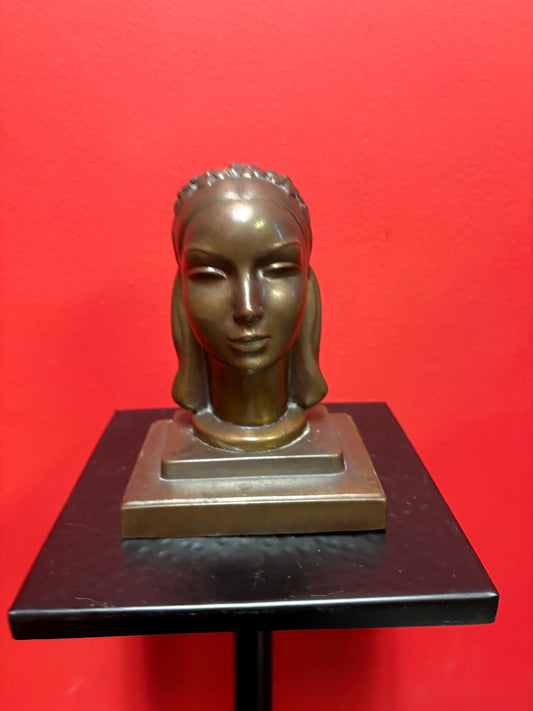 Stunning art deco 1920s 7 inch tall bronze statue of a womans head made by Frank Art New York  wonderful detail  amazing gift