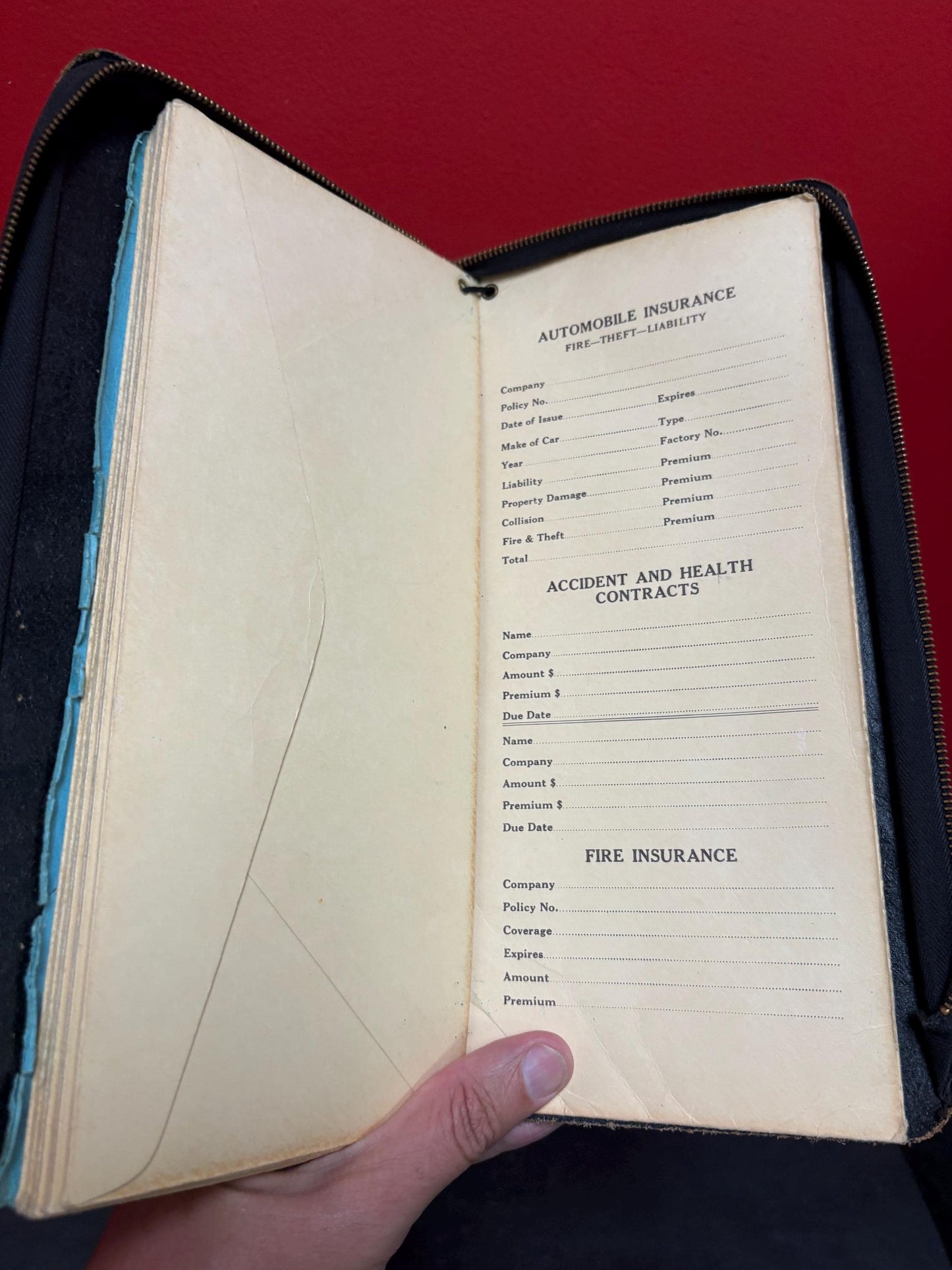 Very cool antique North American life assurance company valuable papers folder with contents never used 12 x 6