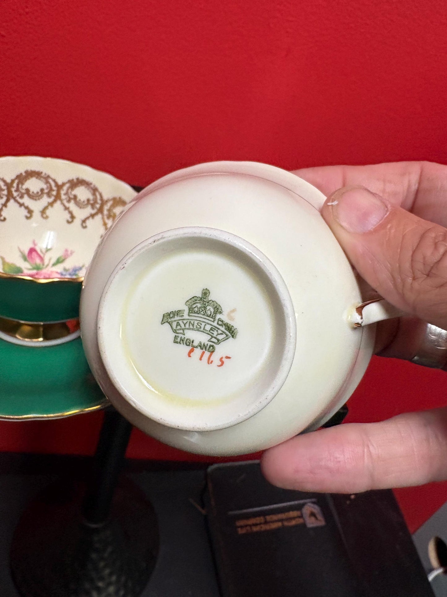 two  lovely antique AYNSLEY cups and sauces in mint condition  price for both  great value