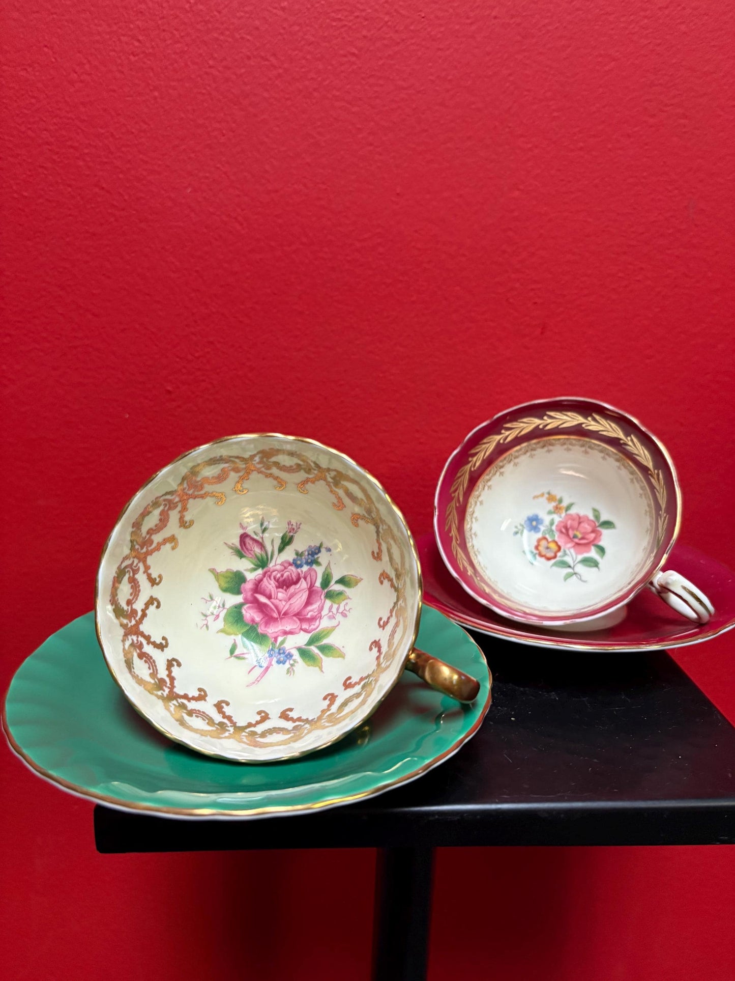 two  lovely antique AYNSLEY cups and sauces in mint condition  price for both  great value