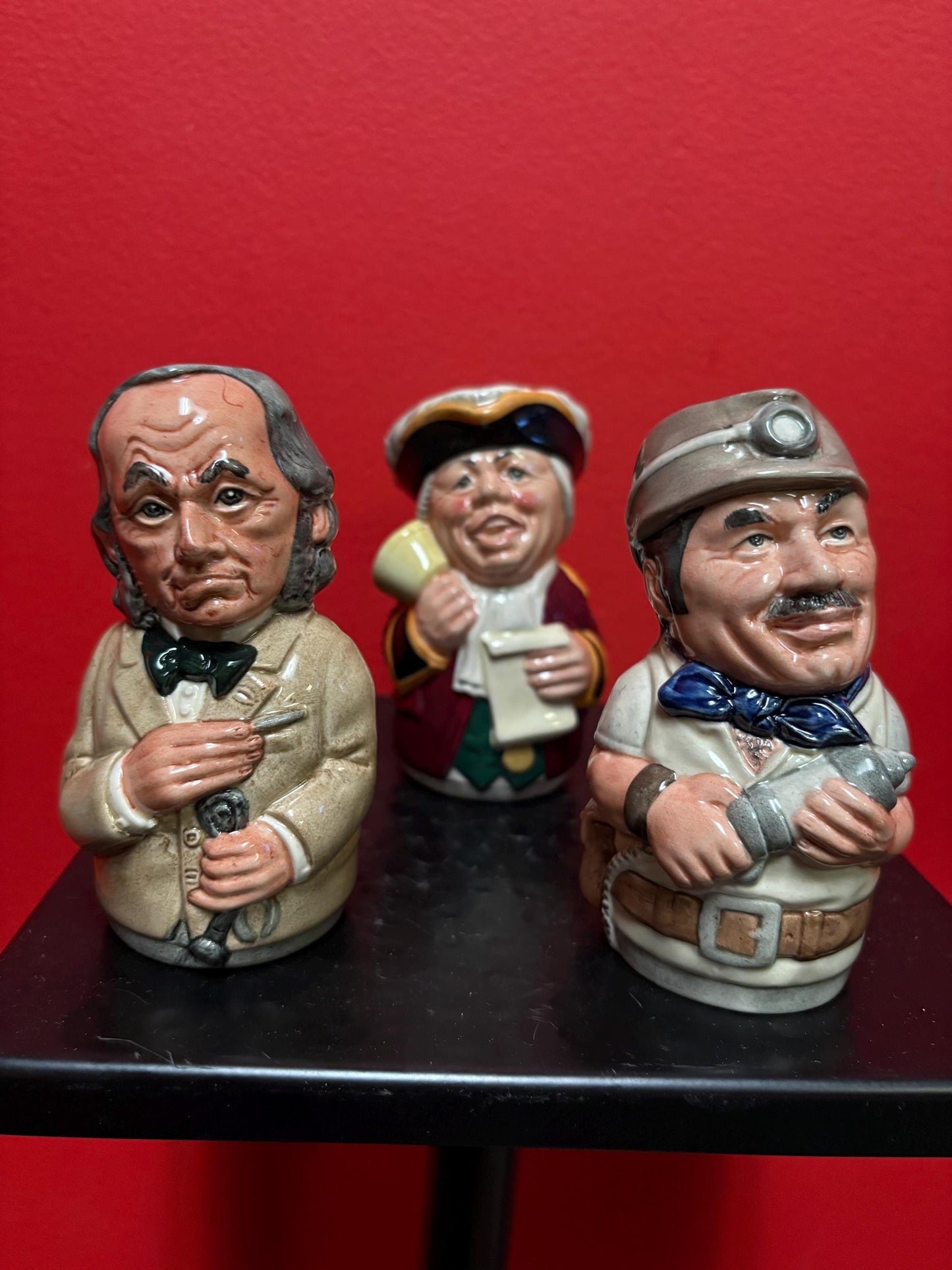 Lovely set of three Royal Doulton Toby jugs from the Doultonville  collection  all good condition  4 inches tall great value great gifts