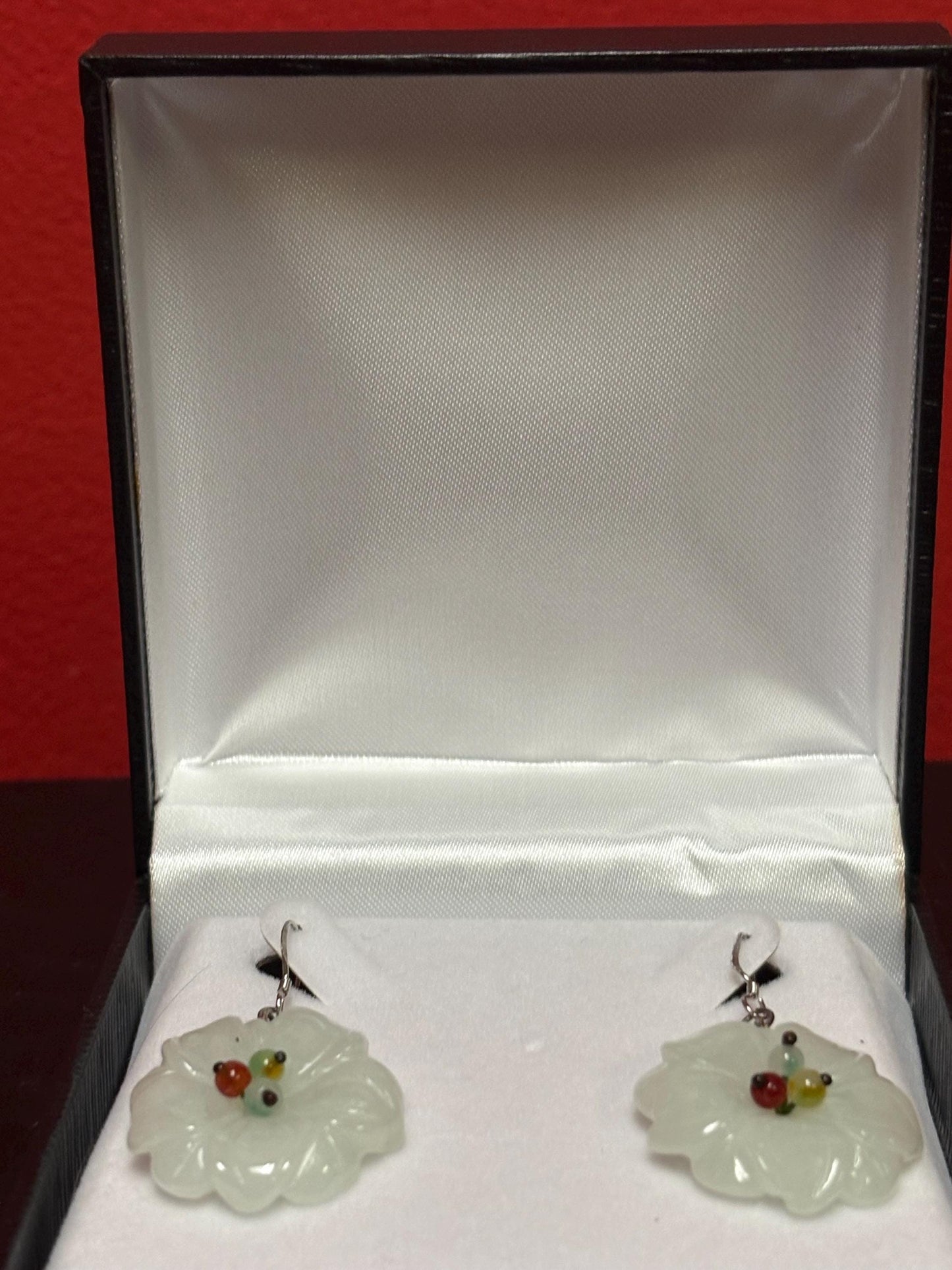 Stunning pair of Jade and silver earrings Chinese beauties come in box  2 inches long  - great gift