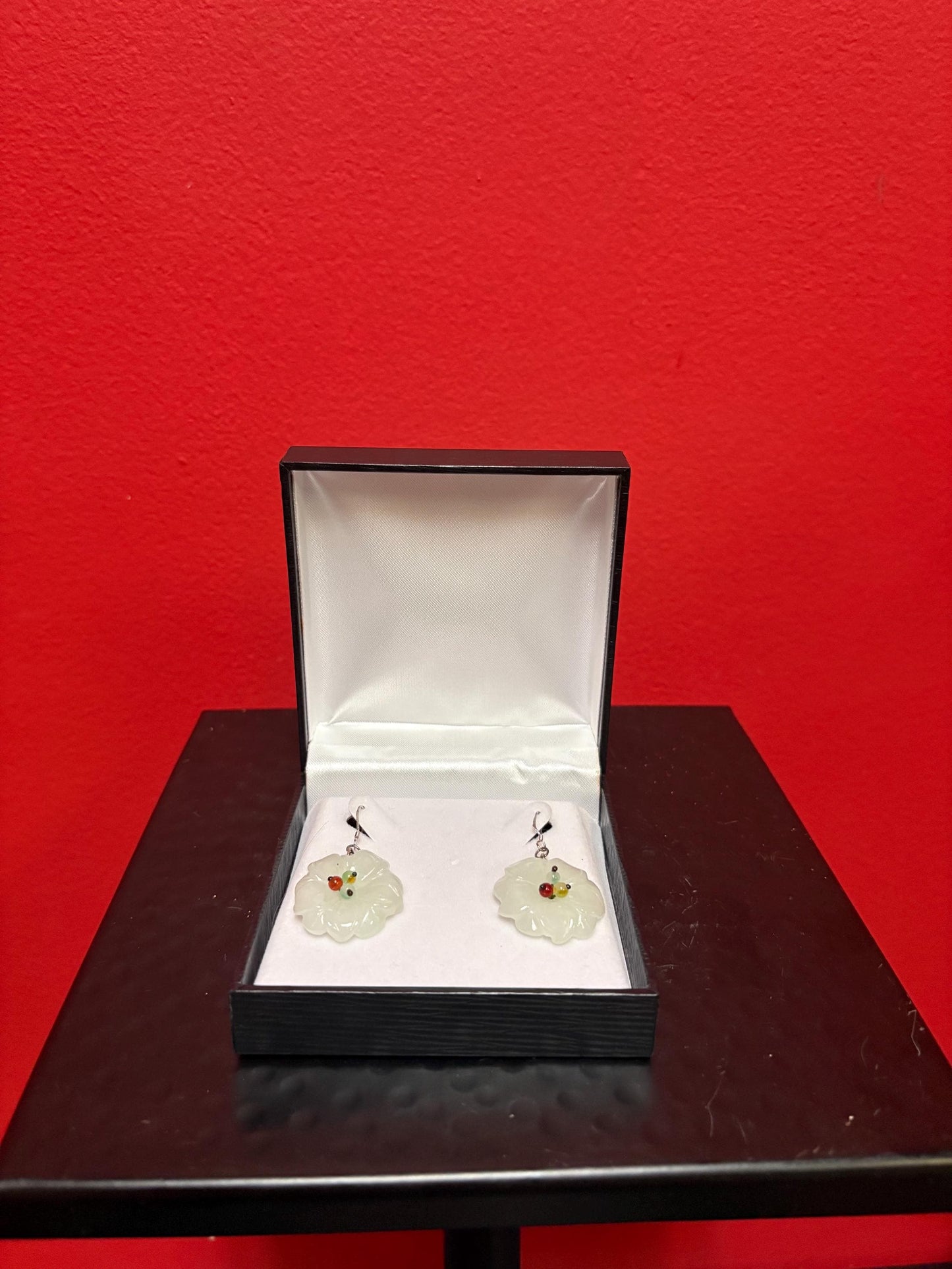 Stunning pair of Jade and silver earrings Chinese beauties come in box  2 inches long  - great gift
