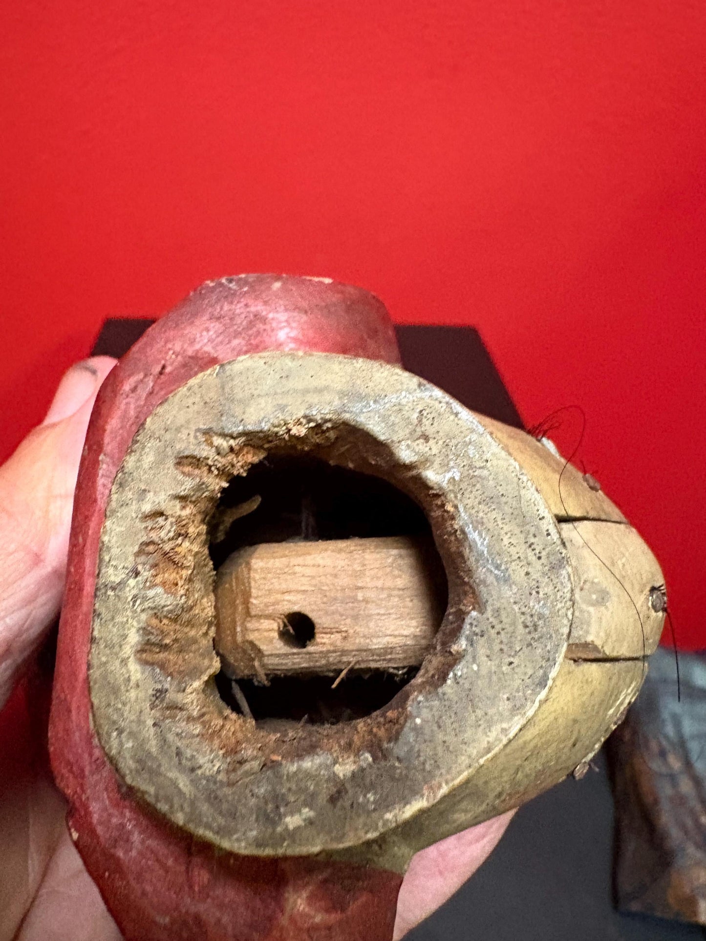 Amazing antique polychrome wooden puppet head  5 inches tall