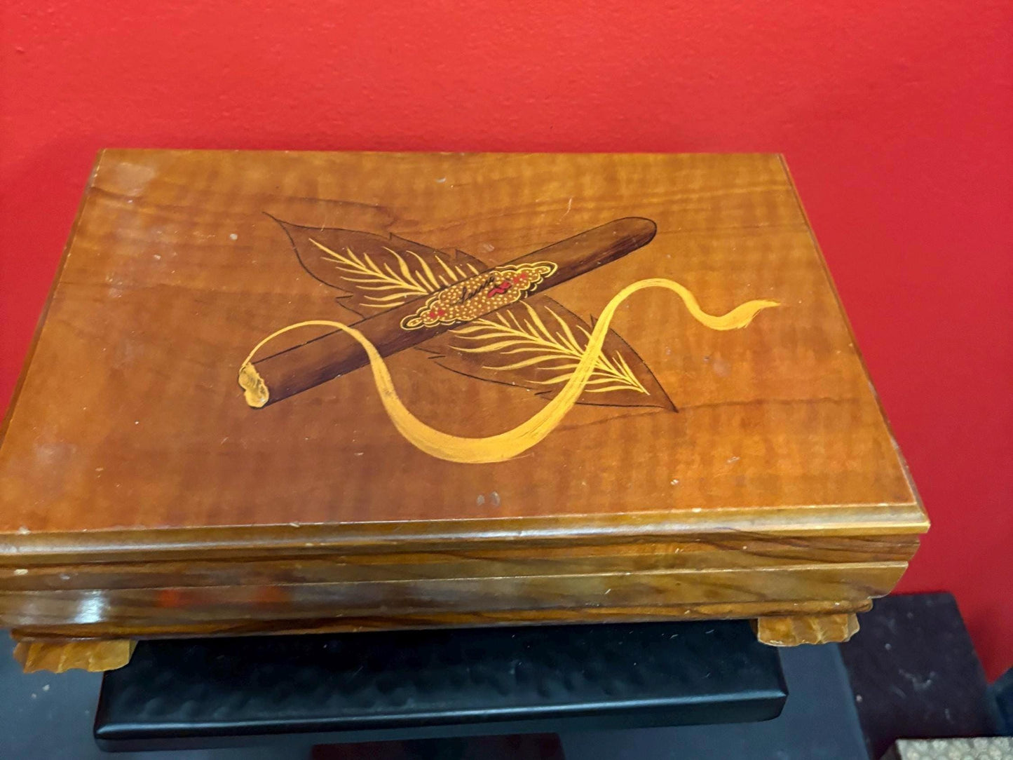 Lovely 9 1/2 x 6 x 2 1/2 high handmade inlaid cover box  perfect gift