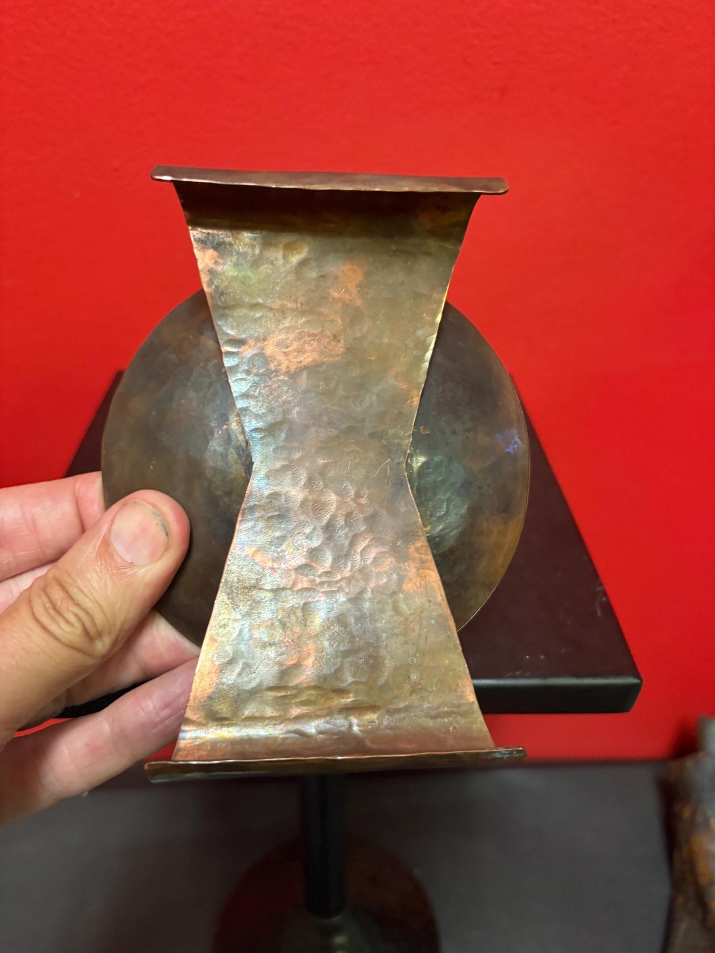 Arts and crafts antique copper candlestick  Roycroft style - 5 x 2 1/2 high  - great patina and perfect condition