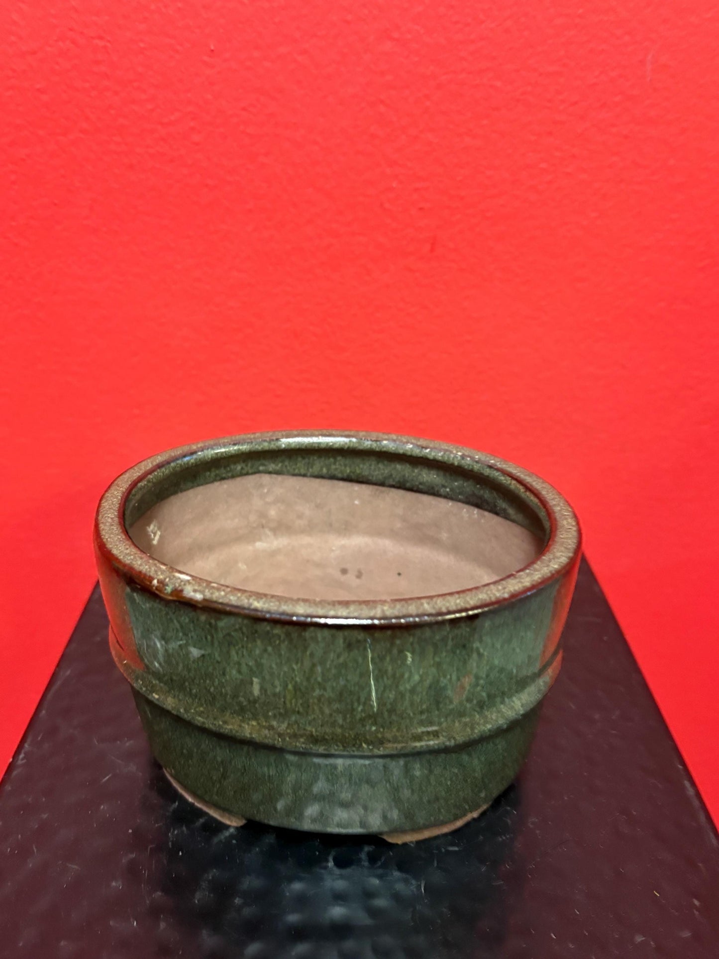 Lovely vintage Asian clay planter pot with great glazing  - 5 x 4 x 3 high  not antique  great value