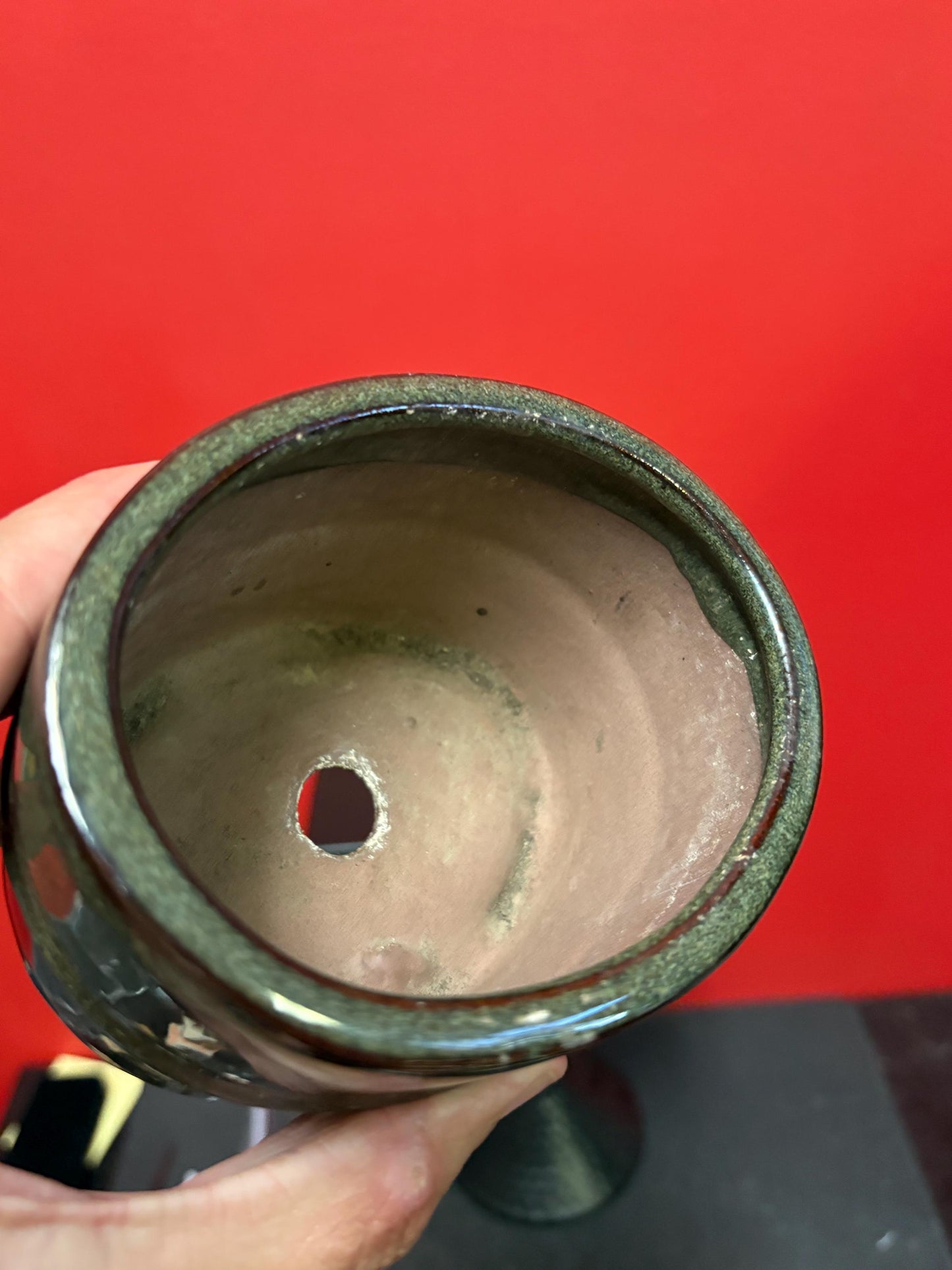 Lovely vintage Asian clay planter pot with great glazing  - 5 x 4 x 3 high  not antique  great value