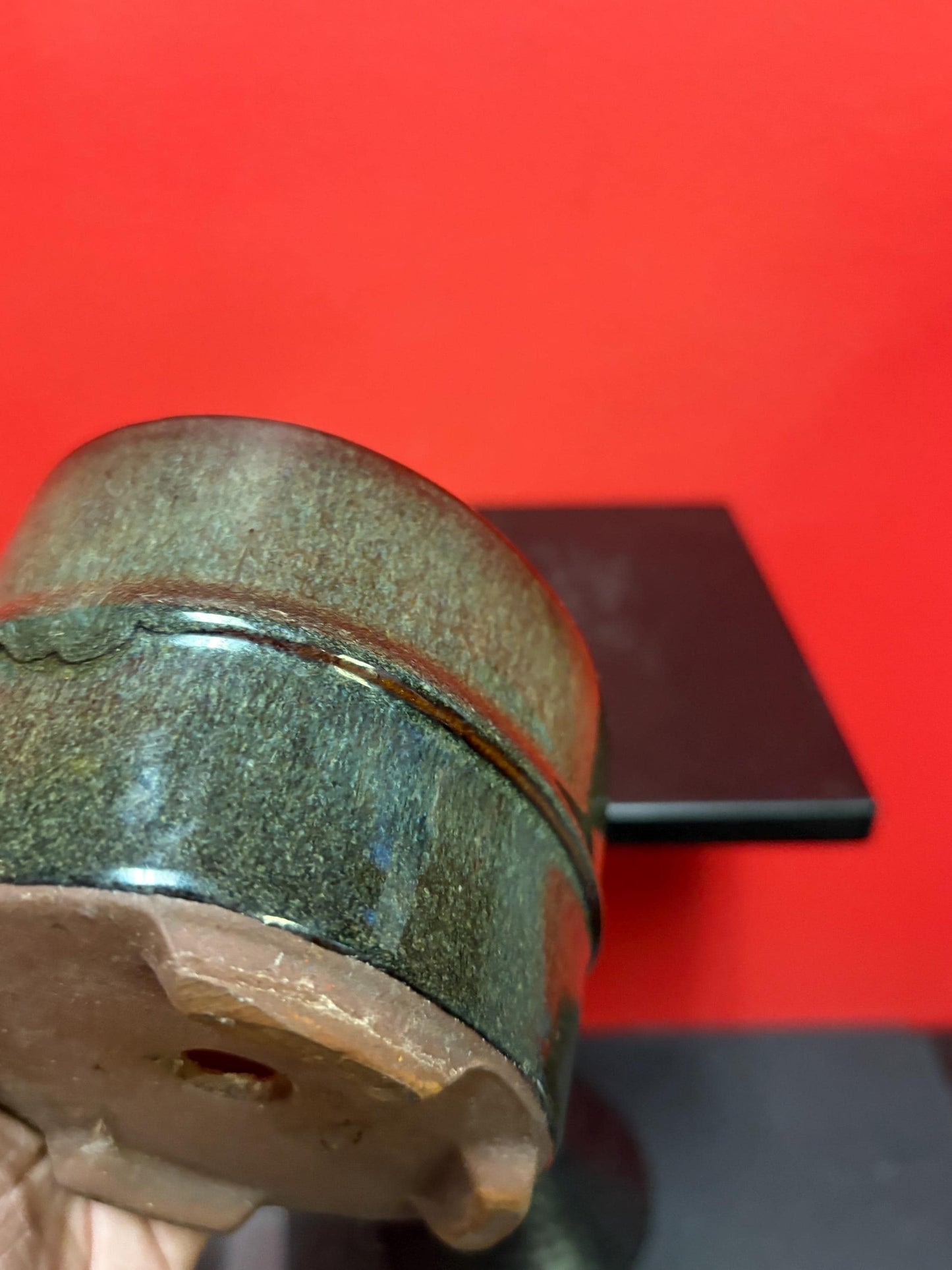 Lovely vintage Asian clay planter pot with great glazing  - 5 x 4 x 3 high  not antique  great value