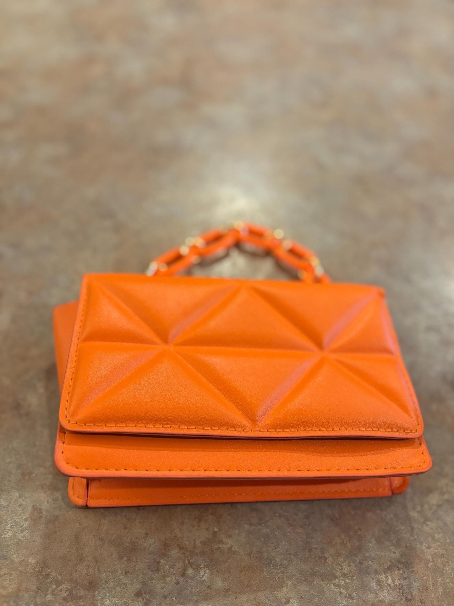 vintage beautiful like new 8 x 9 inch high ladies bright orange purse with unique handle  vegan friendly  ladies bag - wow