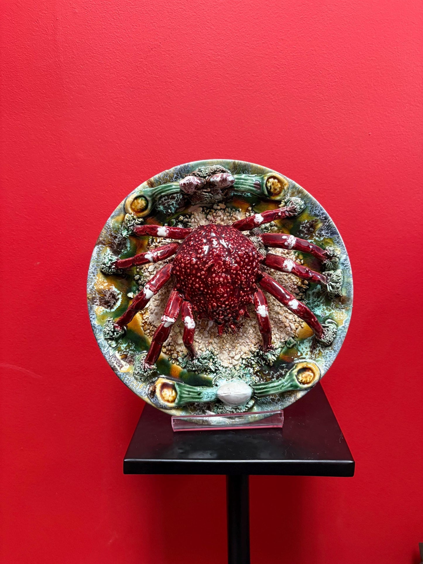 Stunning early 19 century majolica pallisy  Portugal  crab plate in mint condition   wow  10 inches across