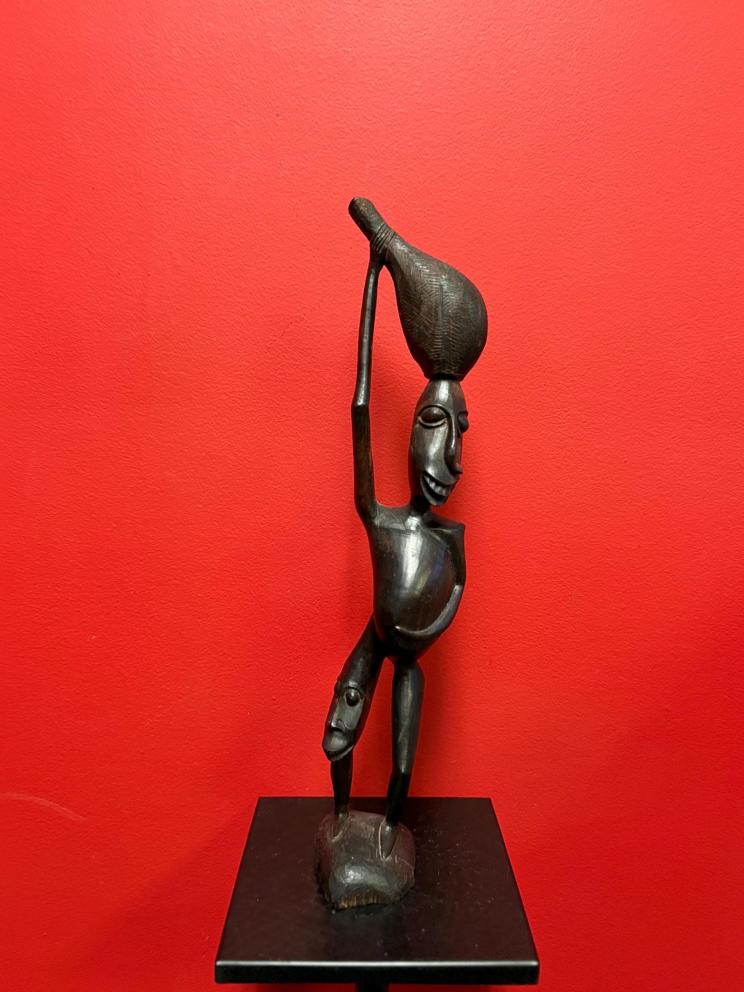 Magnificent African antique 18 inch tall Shetani Ebony wood statue  wonderful imagery and detail  great value