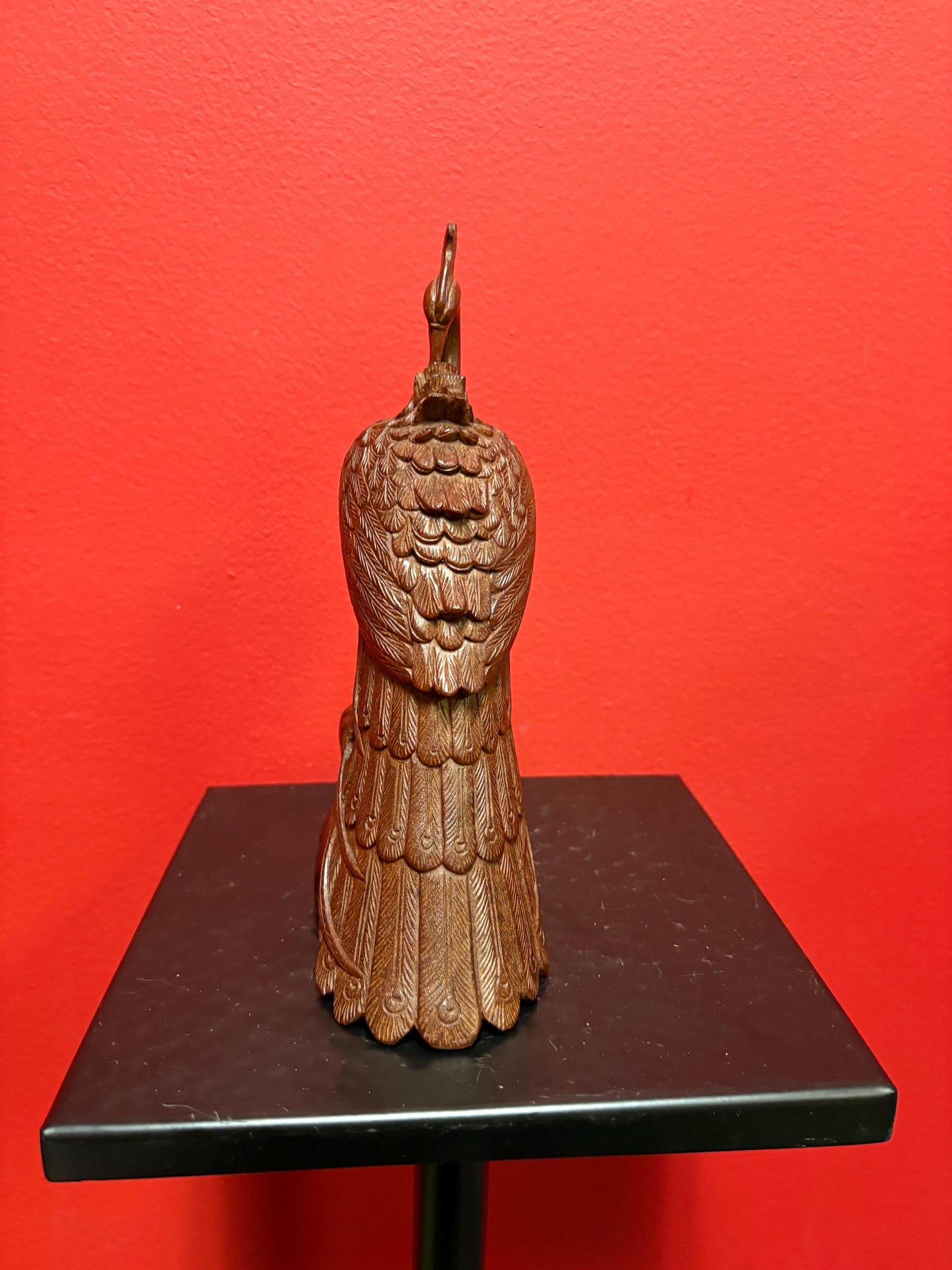 Beautiful well detailed wooden Asian peacock   8.5 inches tall elegant