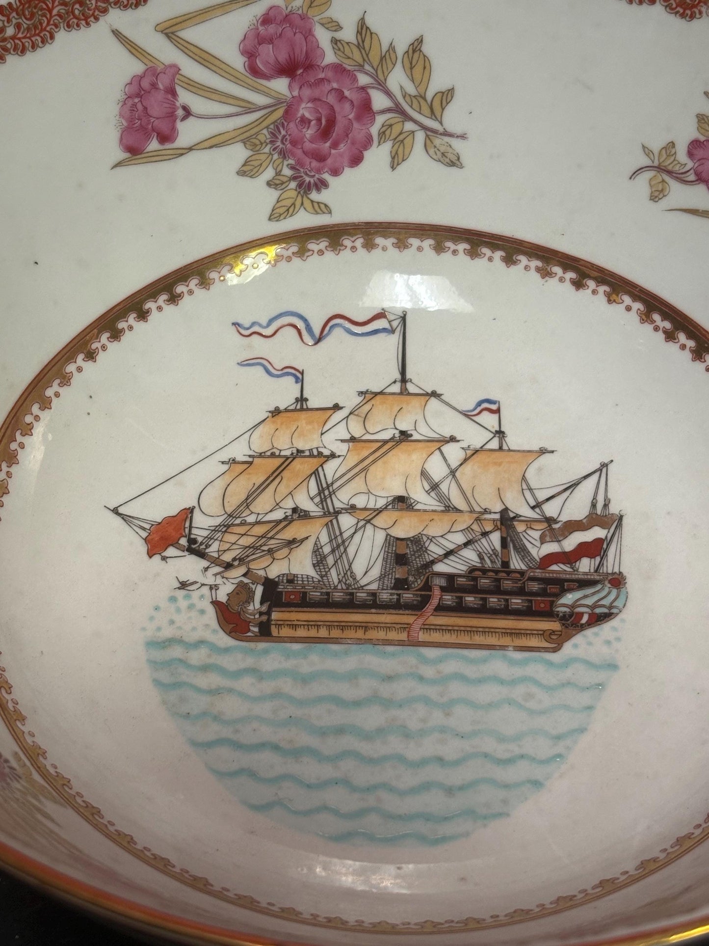 Stunning 19 century signed Chinese export 10 x 5 high porcelain bowl depicting sailboat in wonderful condition - wow