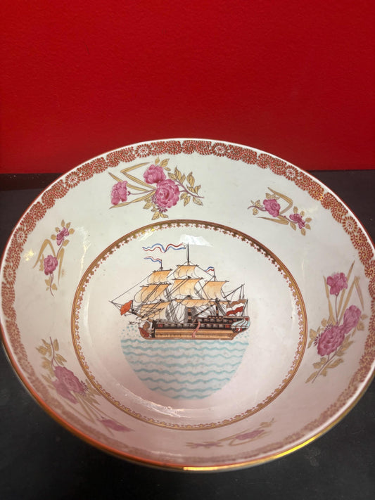 Stunning 19 century signed Chinese export 10 x 5 high porcelain bowl depicting sailboat in wonderful condition - wow