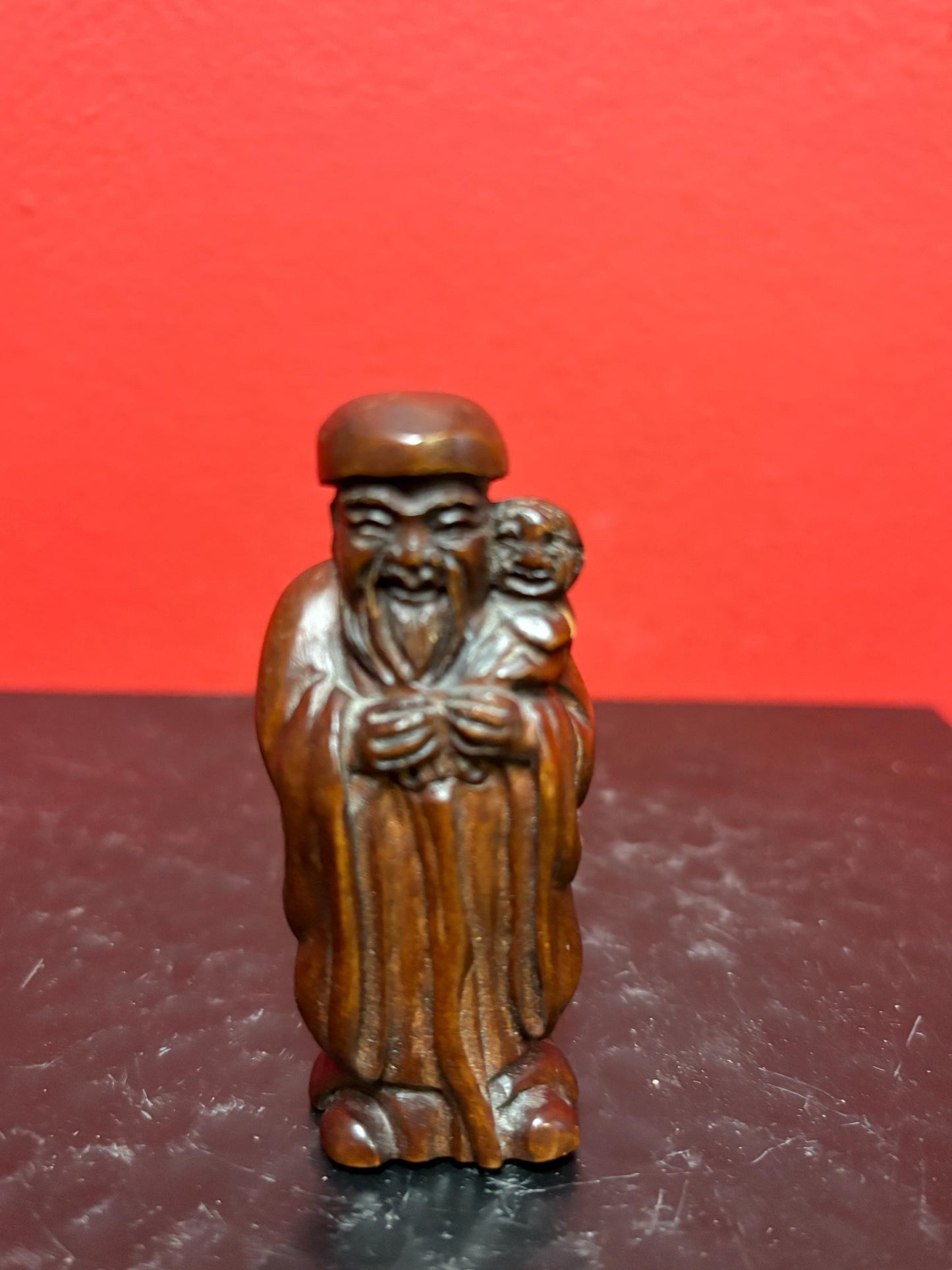 Wonderful antique Japanese WOODEN  netsuke  3 inches tall  amazing detail  good value