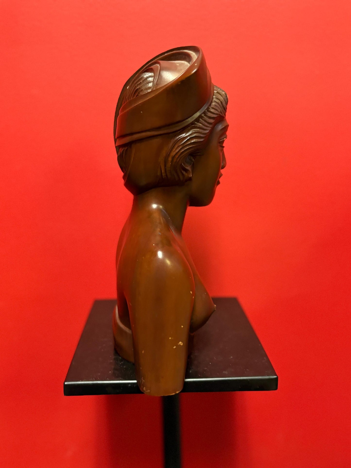 Stunning Indonesian signed  antique heavy wooden statue of a woman  striking imagery  amazing gift and great value- 11.5 inches high