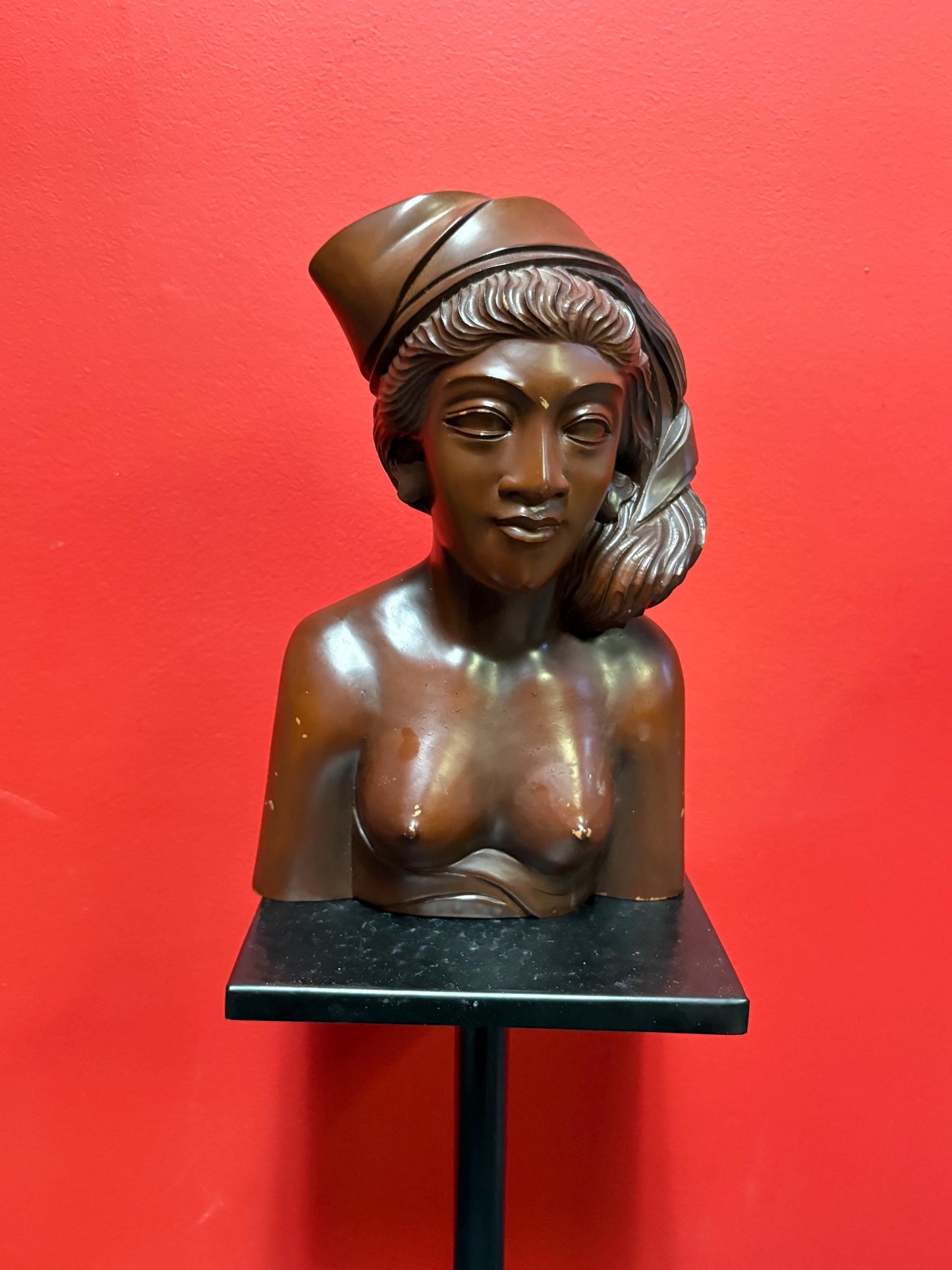 Stunning Indonesian signed  antique heavy wooden statue of a woman  striking imagery  amazing gift and great value- 11.5 inches high