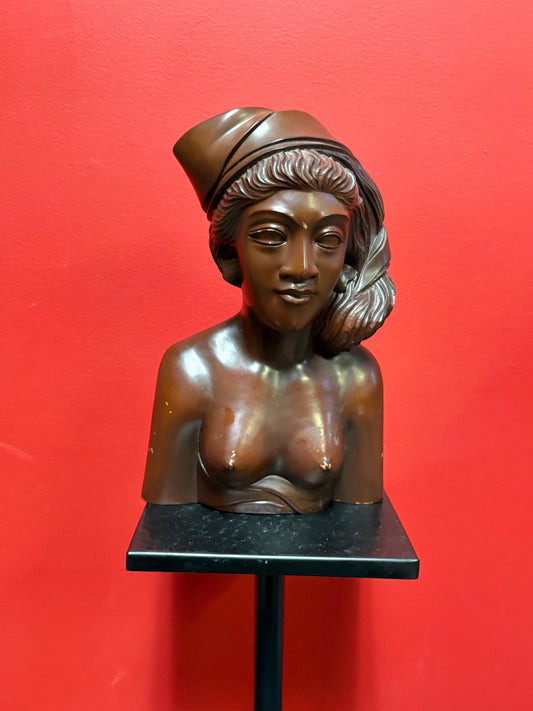 Stunning Indonesian signed  antique heavy wooden statue of a woman  striking imagery  amazing gift and great value- 11.5 inches high