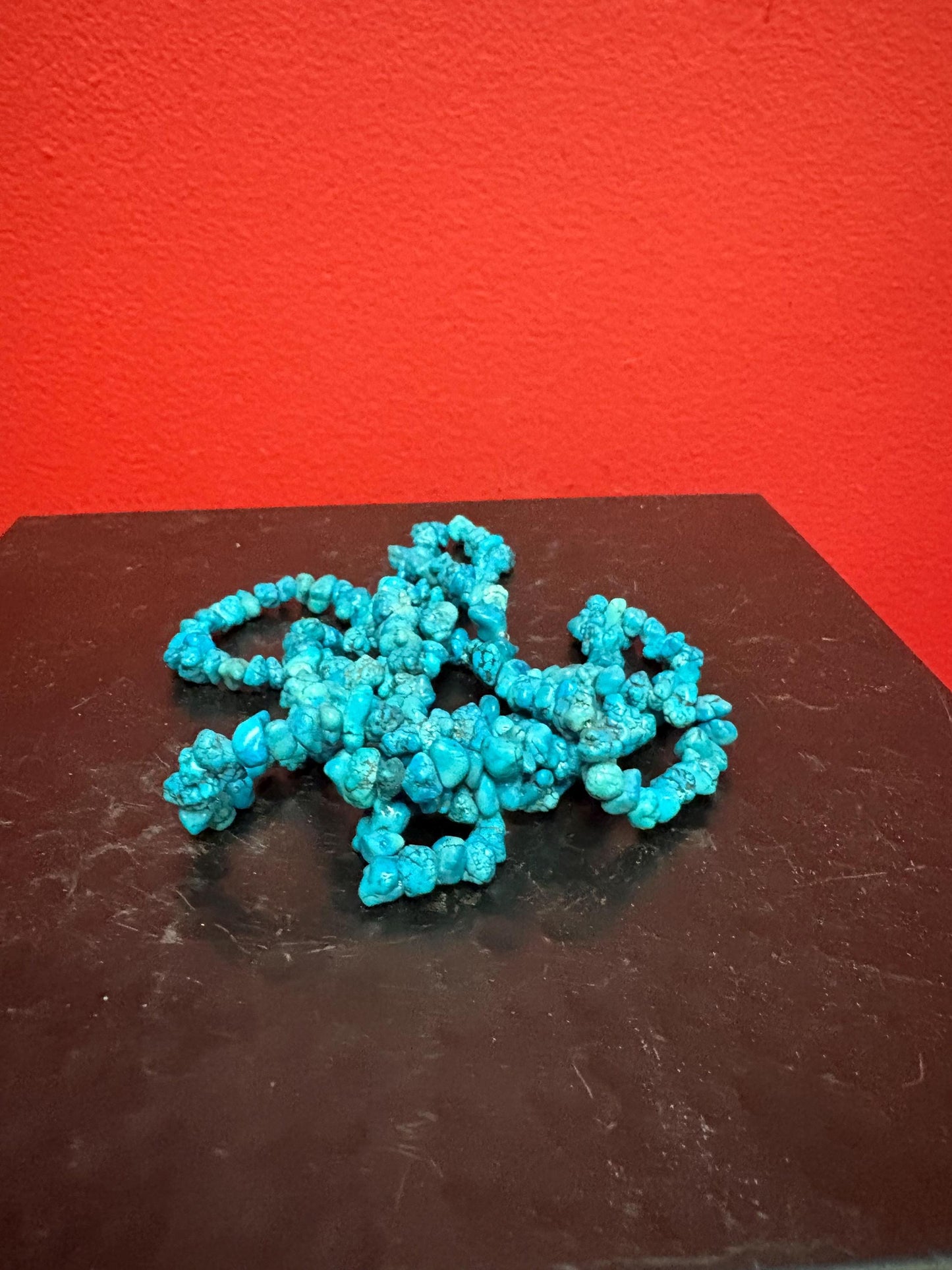 Stunning raw turquoise necklace   approximately 34 inches long with no clasp  great value