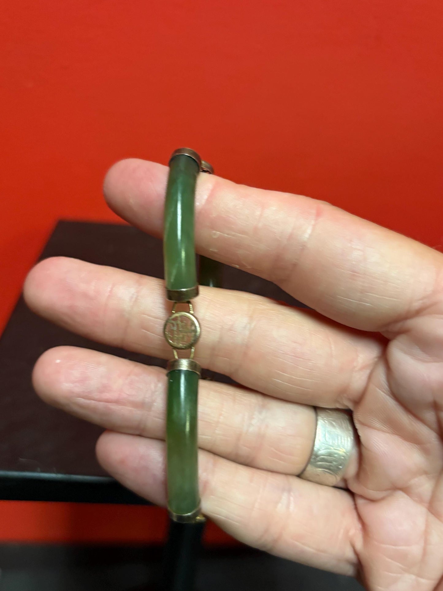 Wonderful approx 7 inch long Antique  Chinese jade and untested gold  bracelet
