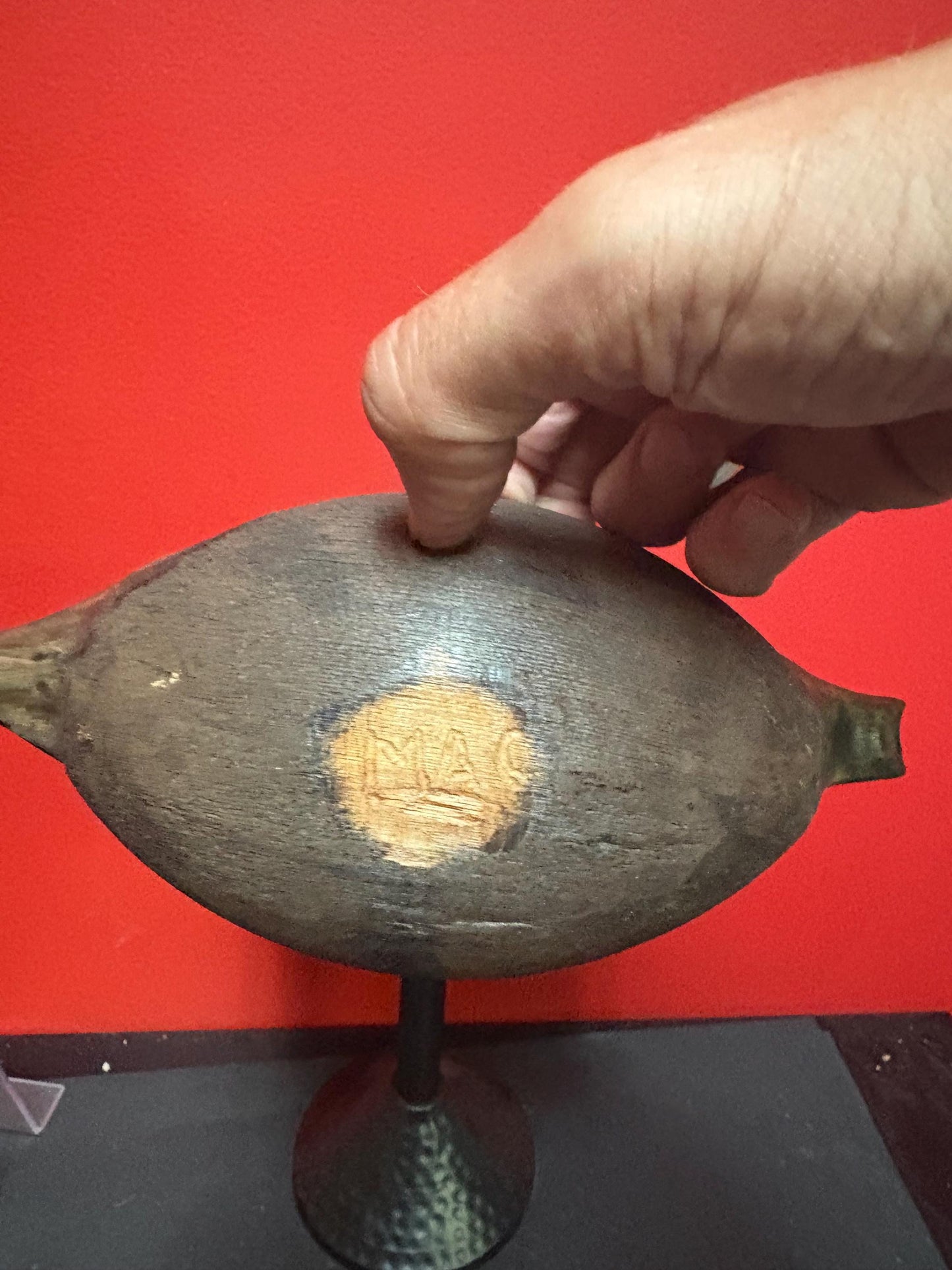 Beautiful old signed wooden 9 x 5 x 3 high painted canoe  indigenous first nations Pacific West Coast  good value