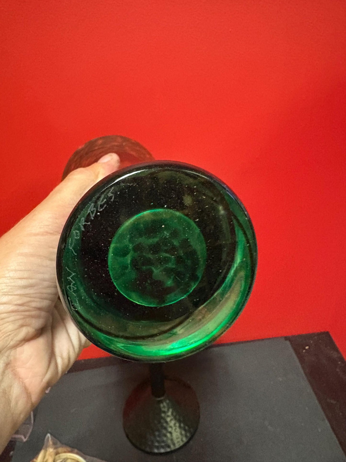 beautiful Canadian  signed Ian Forbes art glass vase  great green colour  wow gift  12 inches tall - famous artist