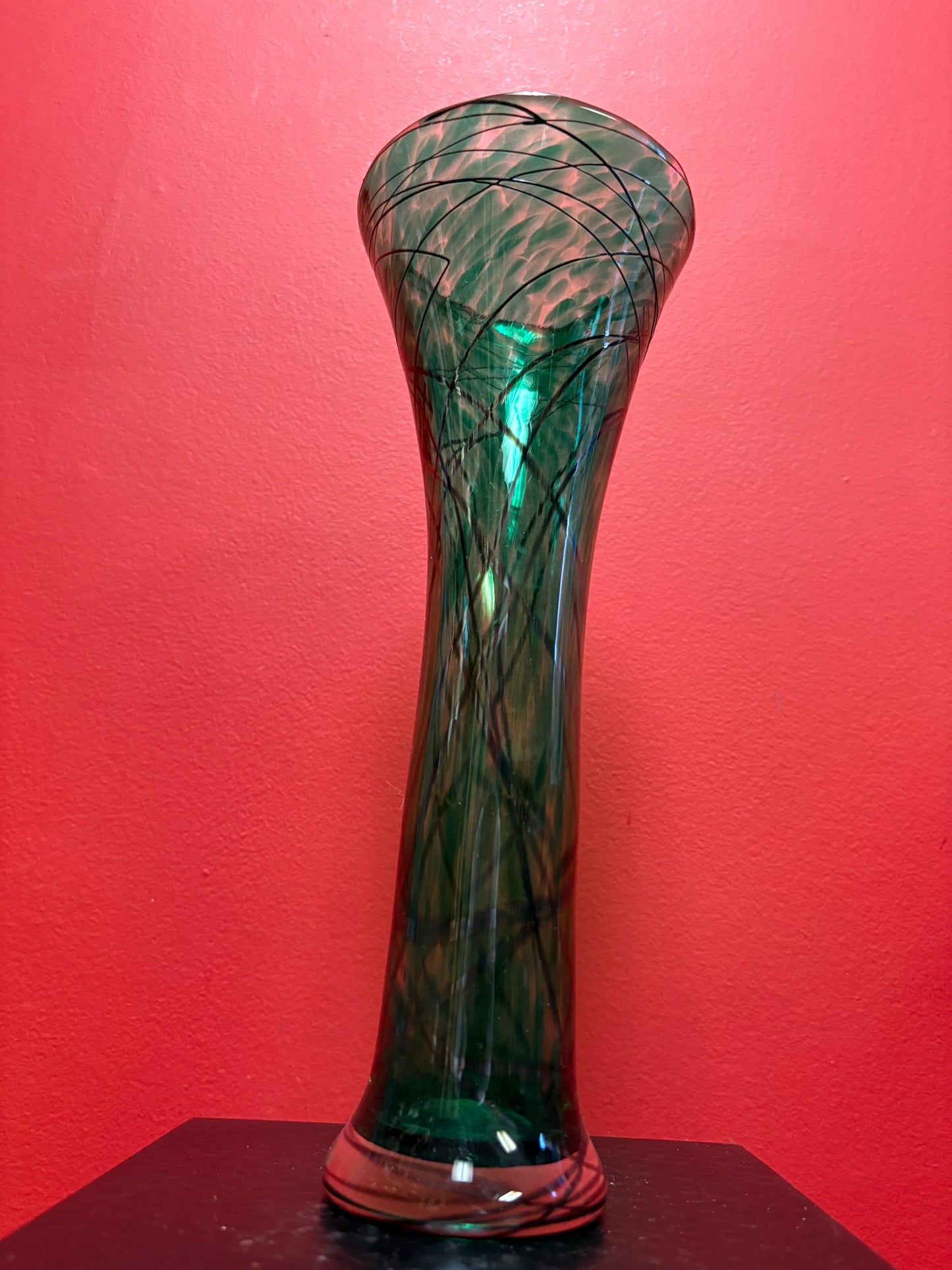beautiful Canadian  signed Ian Forbes art glass vase  great green colour  wow gift  12 inches tall - famous artist
