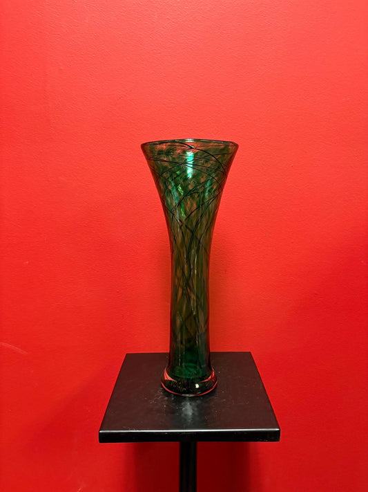 beautiful Canadian  signed Ian Forbes art glass vase  great green colour  wow gift  12 inches tall - famous artist