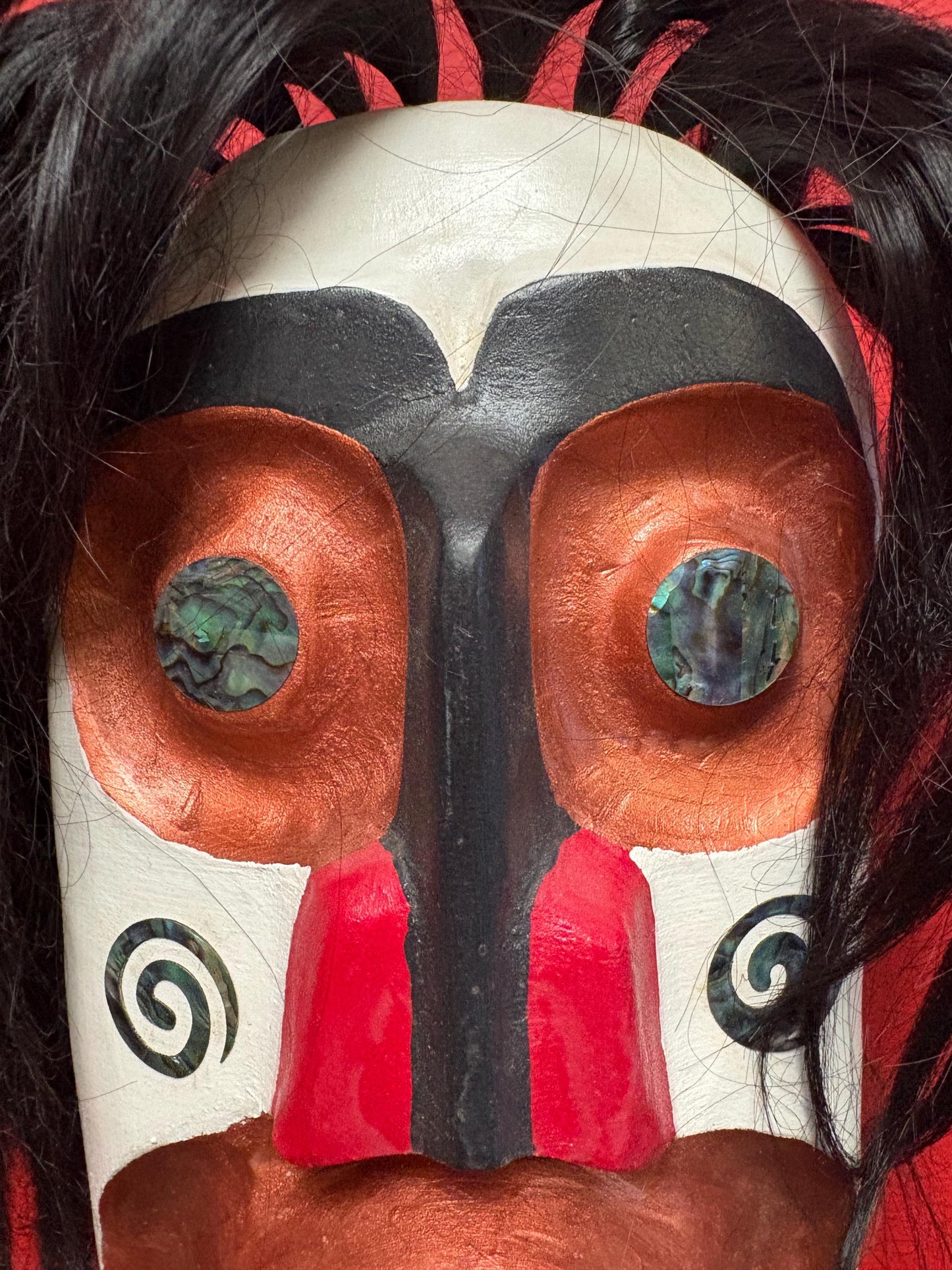 stunning indigenous first nation pacific  north Northwest coast signed mask 13 x 7  Derek Georgeson- great abalone features  wow price