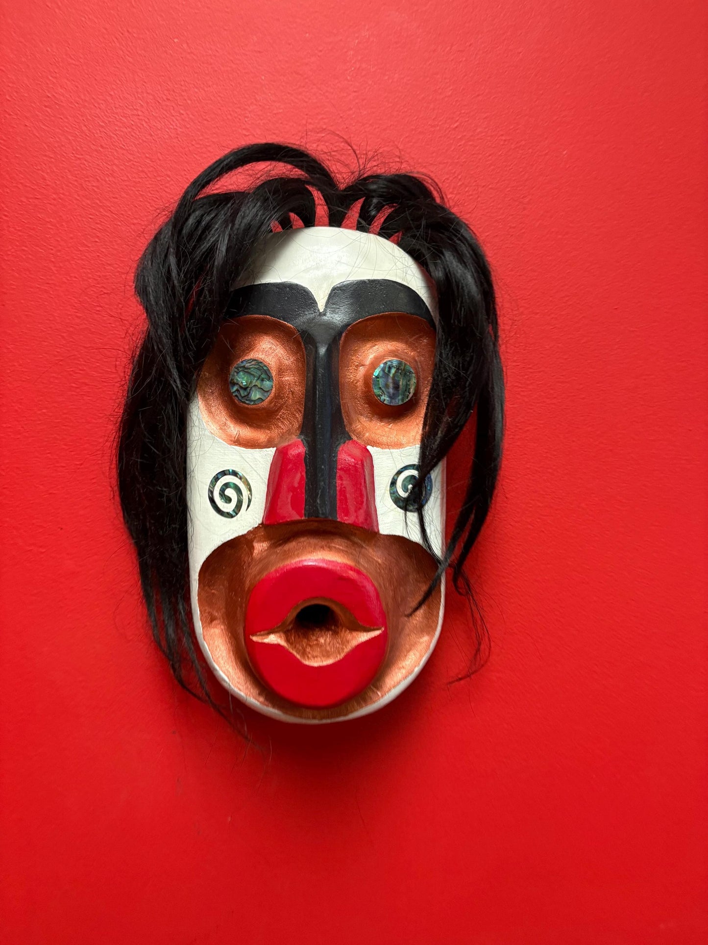 stunning indigenous first nation pacific  north Northwest coast signed mask 13 x 7  Derek Georgeson- great abalone features  wow price