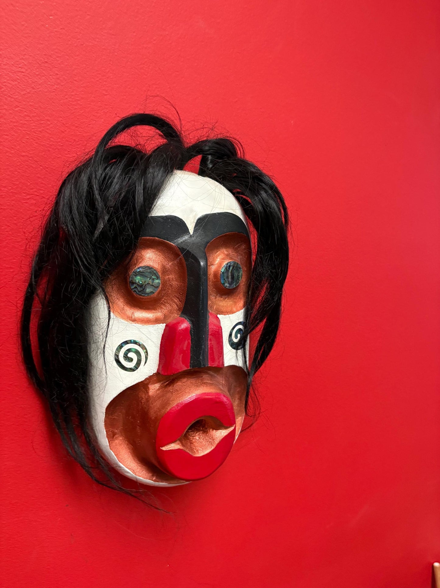 stunning indigenous first nation pacific  north Northwest coast signed mask 13 x 7  Derek Georgeson- great abalone features  wow price