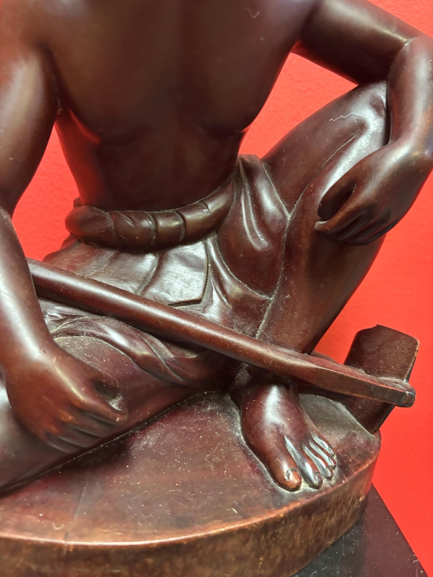 Stunning Indonesian signed antique heavy wooden statue of a man   12.25 inches high - striking imagery  great gift  good value