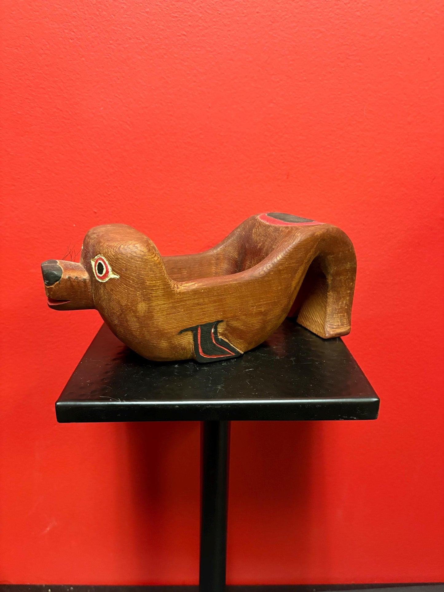 Beautiful antique indigenous  First Nations Pacific Northwest Coast signed otter bowl  wonderful detail  9 x 3 1/2 high  TED MORAN  wow