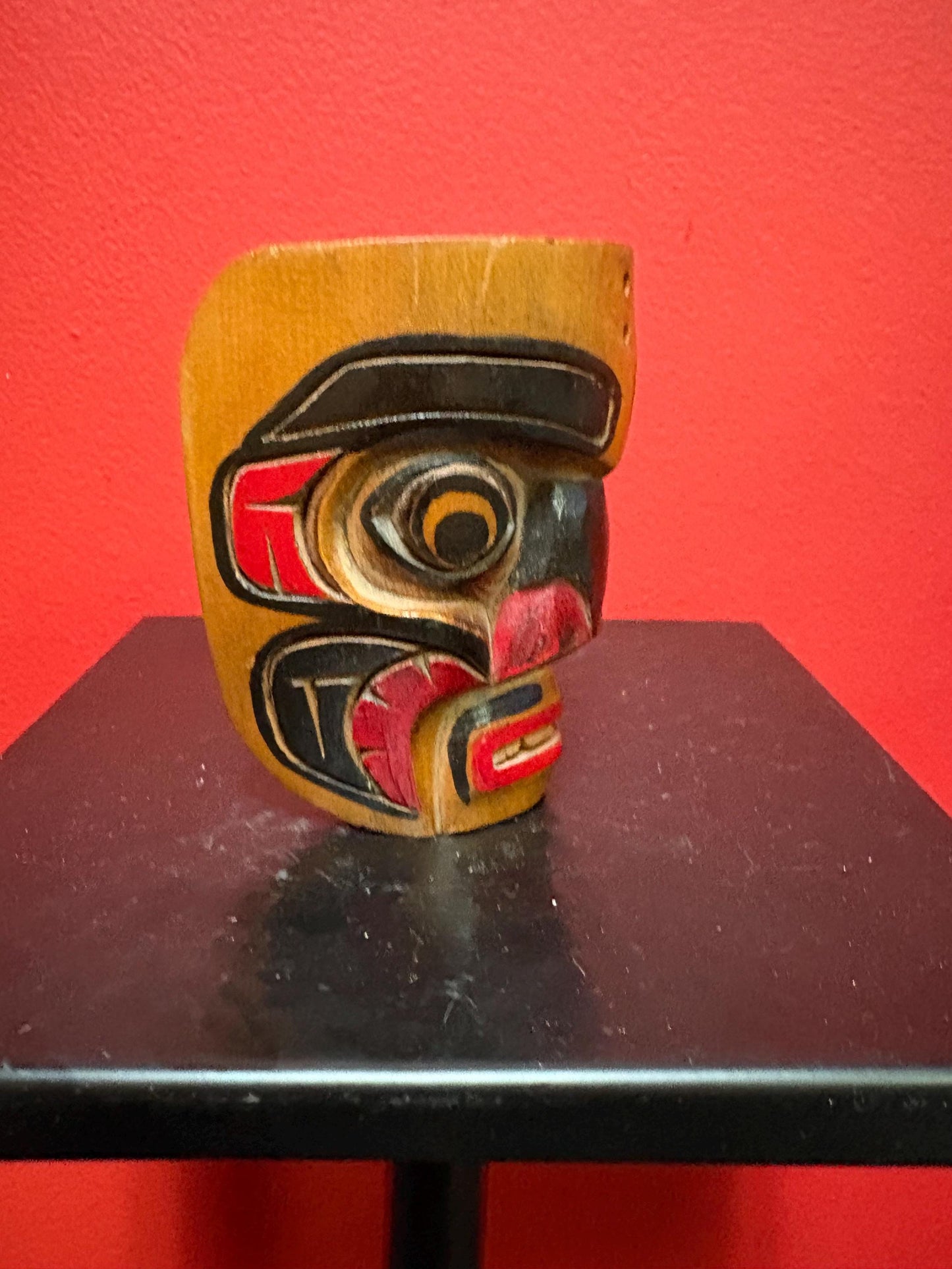 Beautiful indigenous first nations pacific  West Coast Cedar mask  4.5 inches tall with lovely colour and carving wow - great value