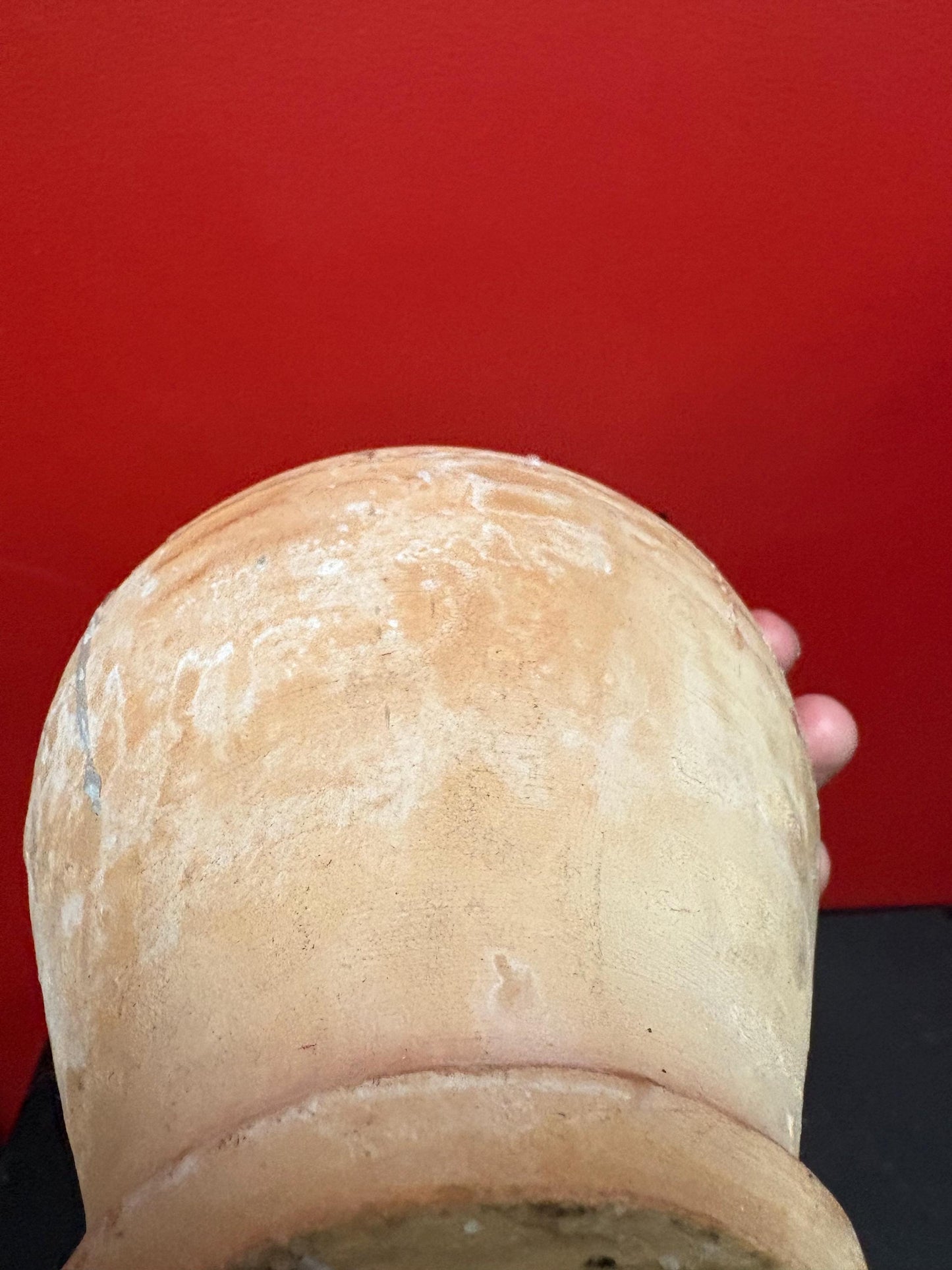 Beautiful 19 century 8 inch tall French terra-cotta vase with age old candle wax amazing decoration  great value