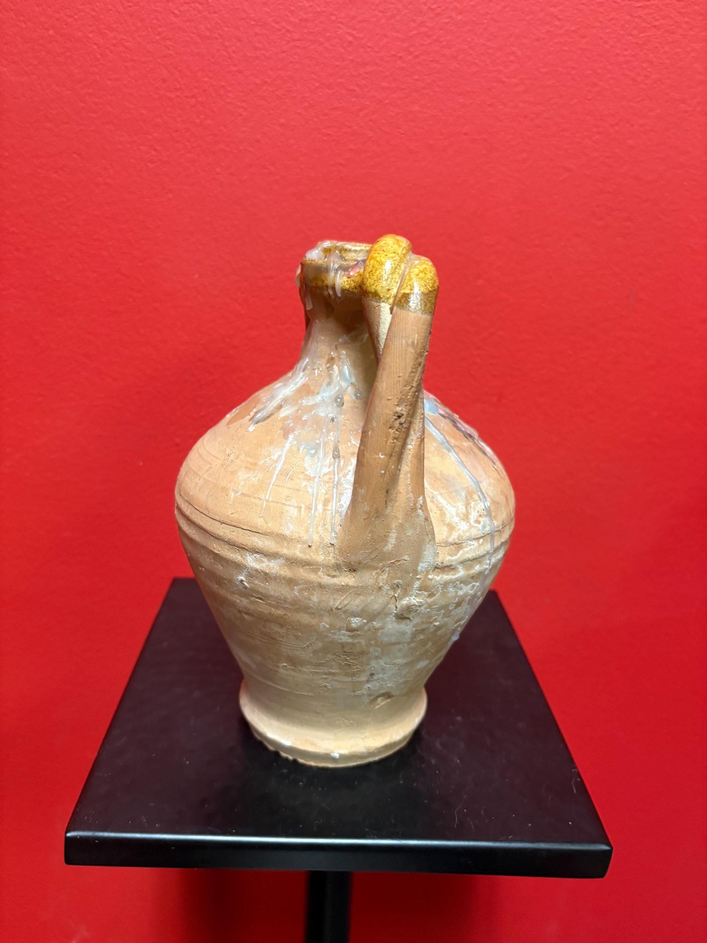 Beautiful 19 century 8 inch tall French terra-cotta vase with age old candle wax amazing decoration  great value